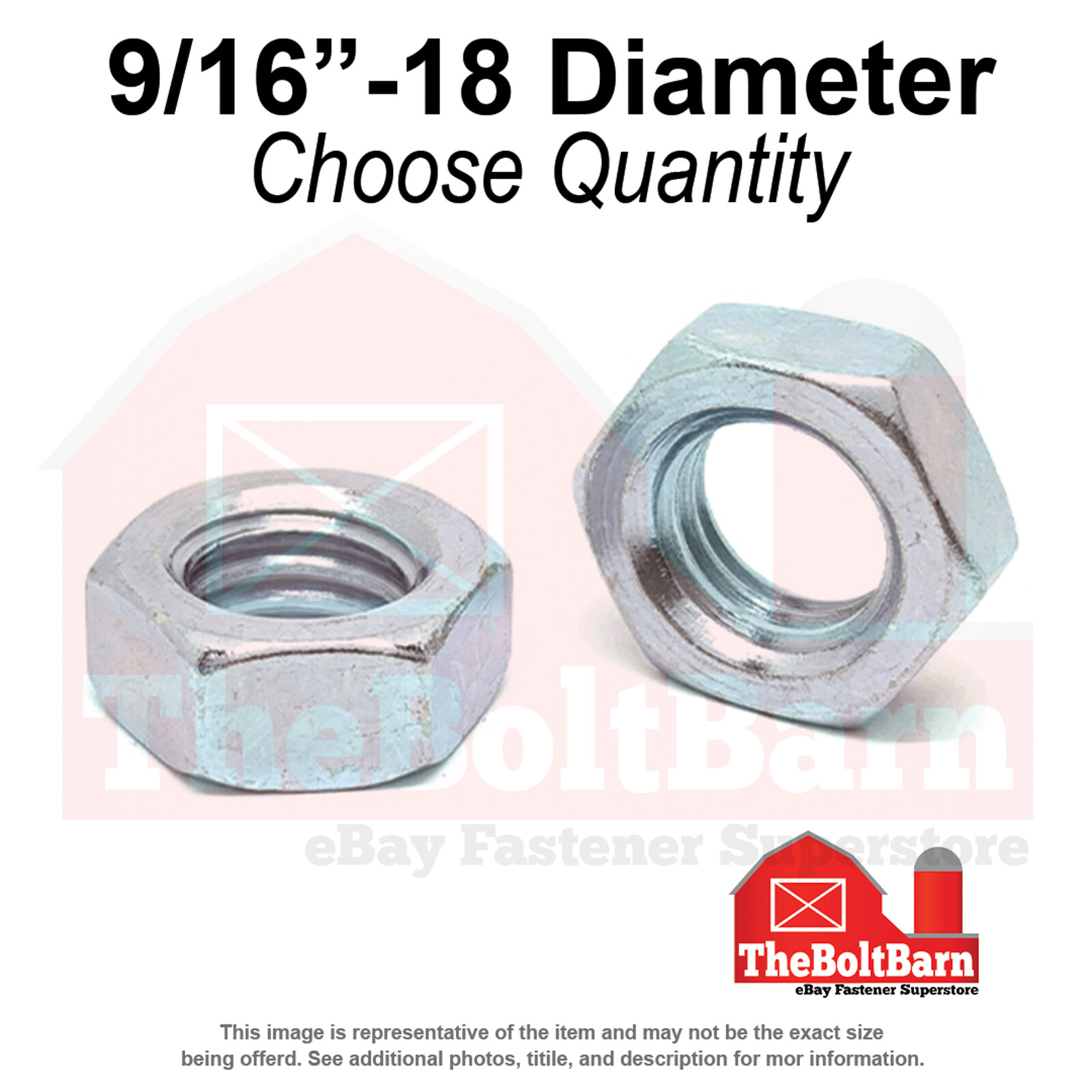 9/16″-18 Grade A Hex Jam Nuts Zinc Clear Fine Thread (Pick Quantity)