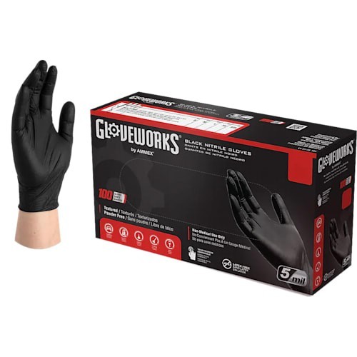 GLOVEWORKS Black Nitrile Gloves 5mil (XL), 100 Count