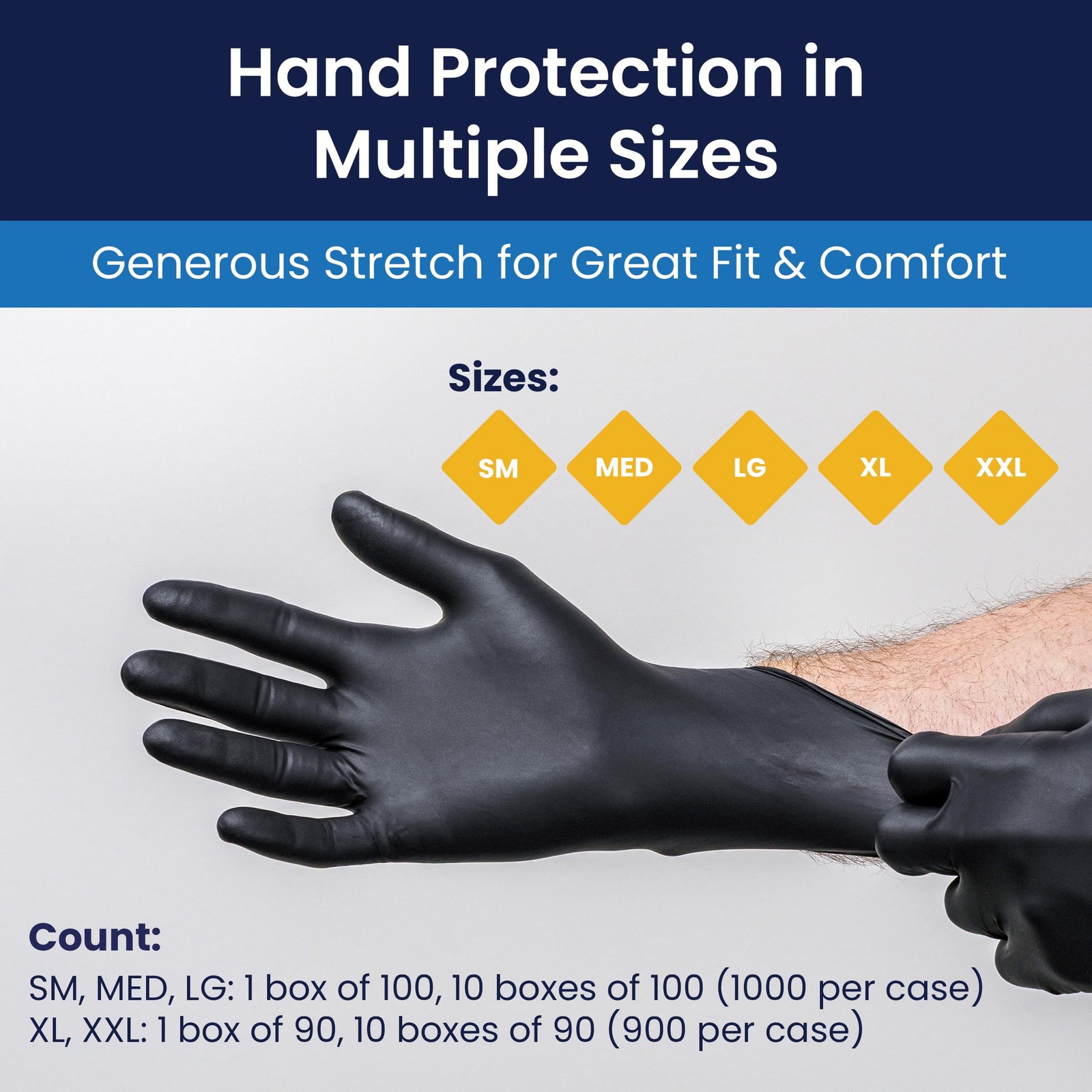 Adenna Dark Light 9 mil Nitrile Powder Free Exam Large (Pack of 100), Black