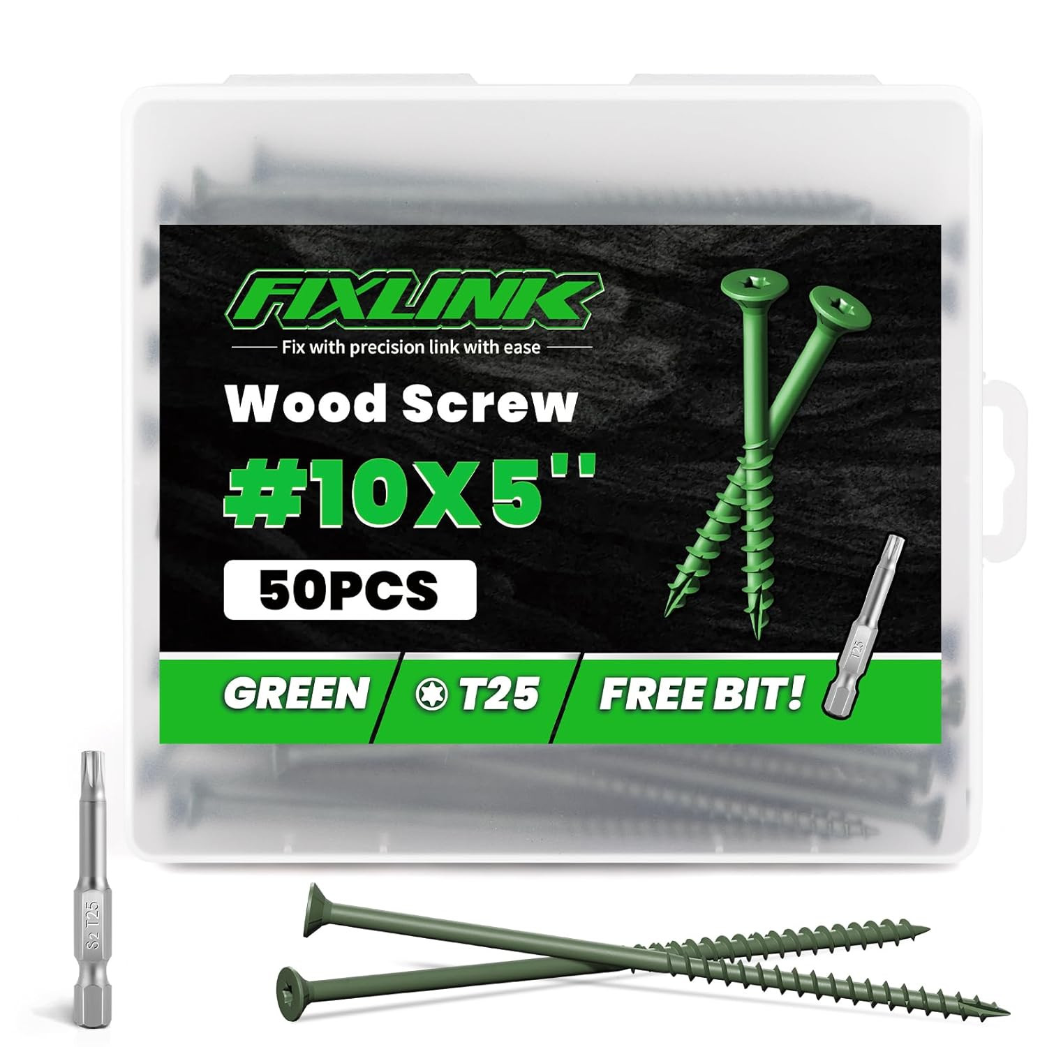 Wood Screws 5 Inch, Deck Screws #10 X 5, 50 PCS, Epoxy Coated, T25 Star Bit abo