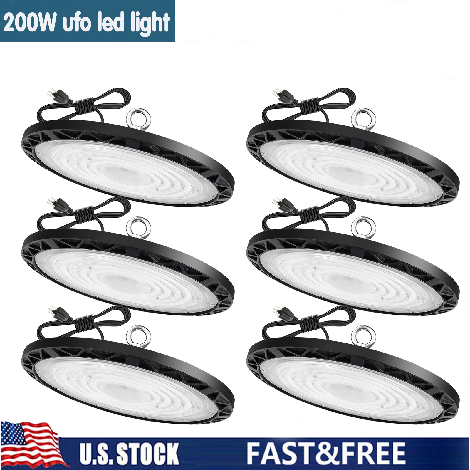 6Pack 200W UFO Led High Bay Light Commercial Industrial Warehouse Gym Shop Light