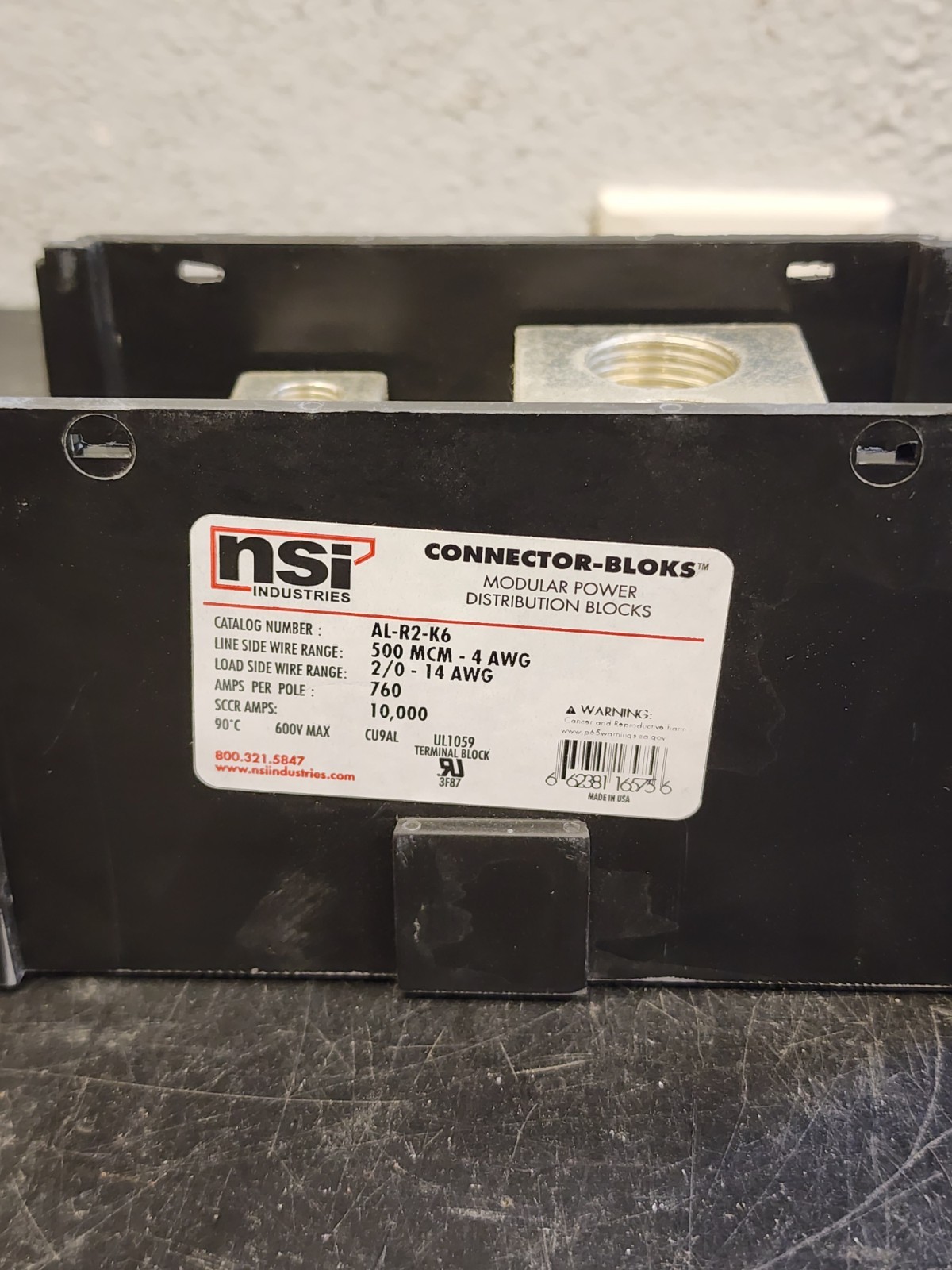 Nsi Industries AL-R2-K6 4 Awg To 500 Mcm 8-Terminal Black Aluminum Power Block