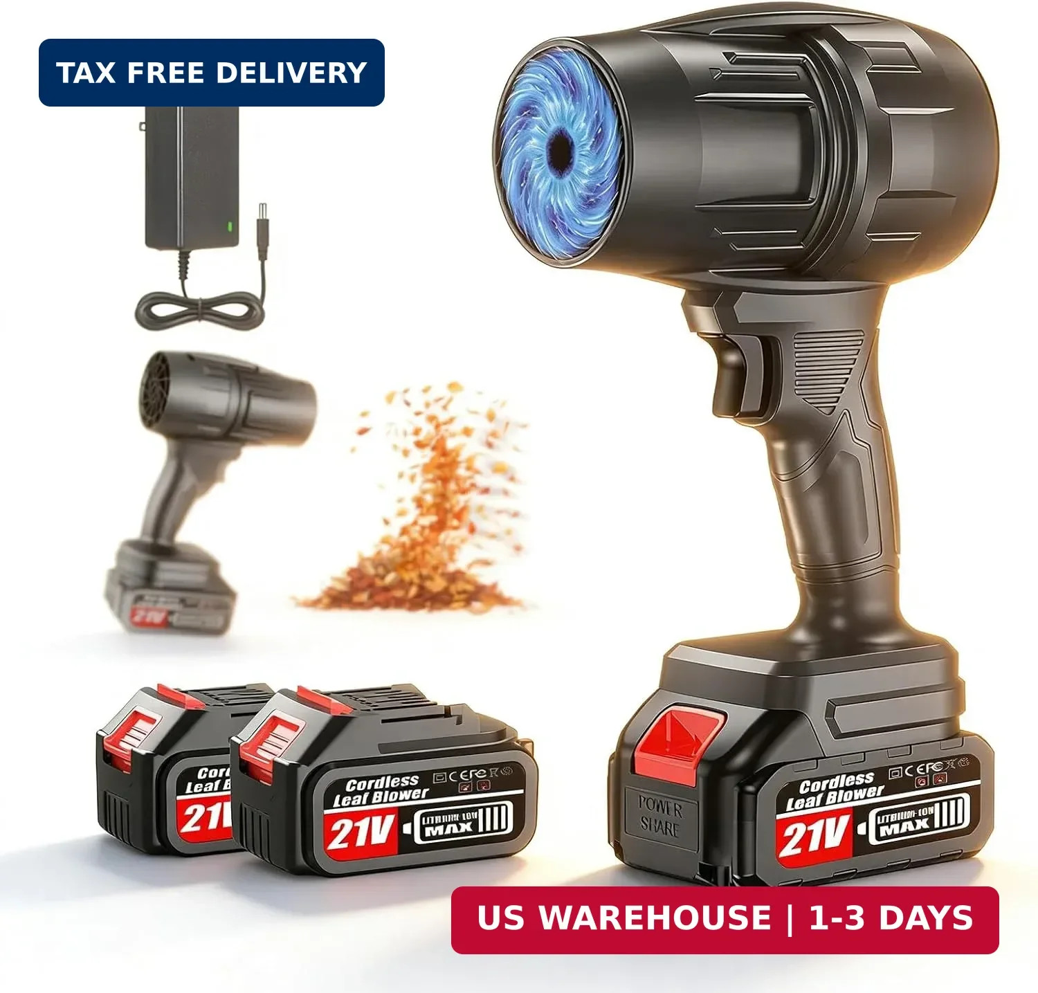 Electric Cordless Leaf Blower, 550000RPM Lightweight Handheld Dust Blower with 2