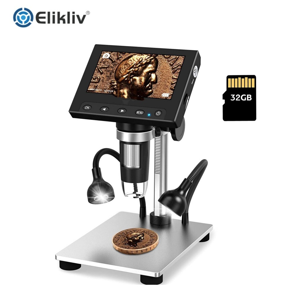 Elikliv 4.3” 1000X LCD Coin Digital Microscope with Screen for Error Coins