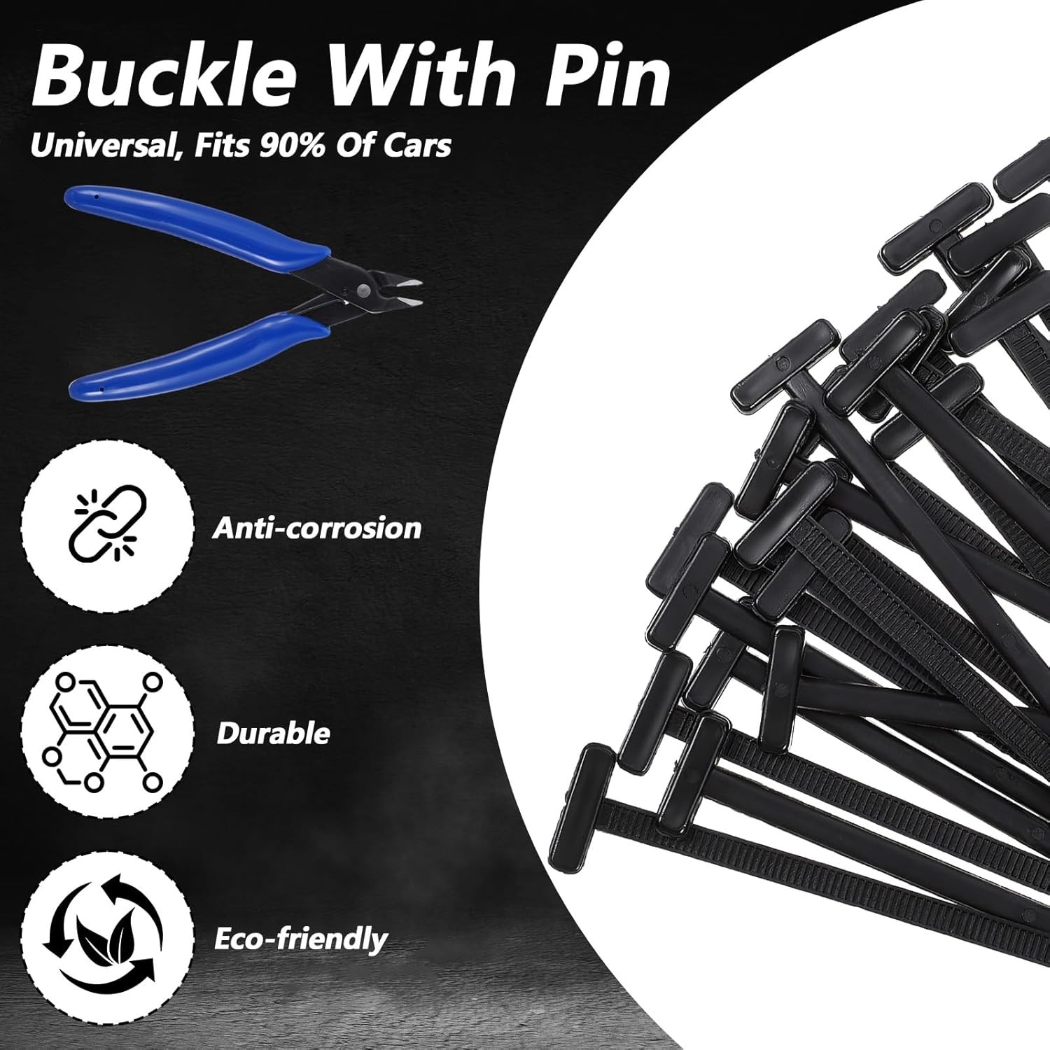 100 Pcs Nylon Universal Cable Tie Buckle with Flush Cutter, Zip Ties Clip Car