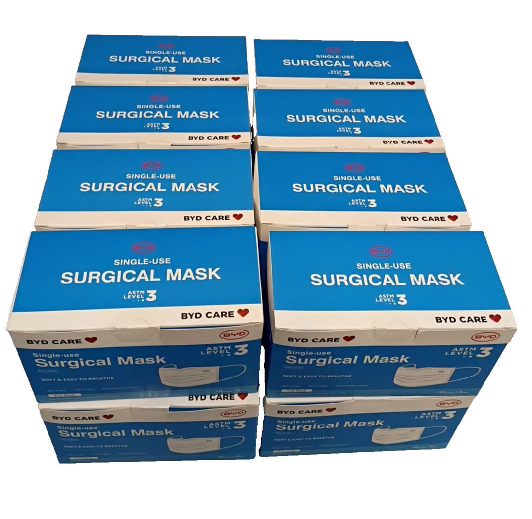 16 Boxes – BYD CARE Single-use Surgical Masks, One-size, Blue Box 50Pic Each Box