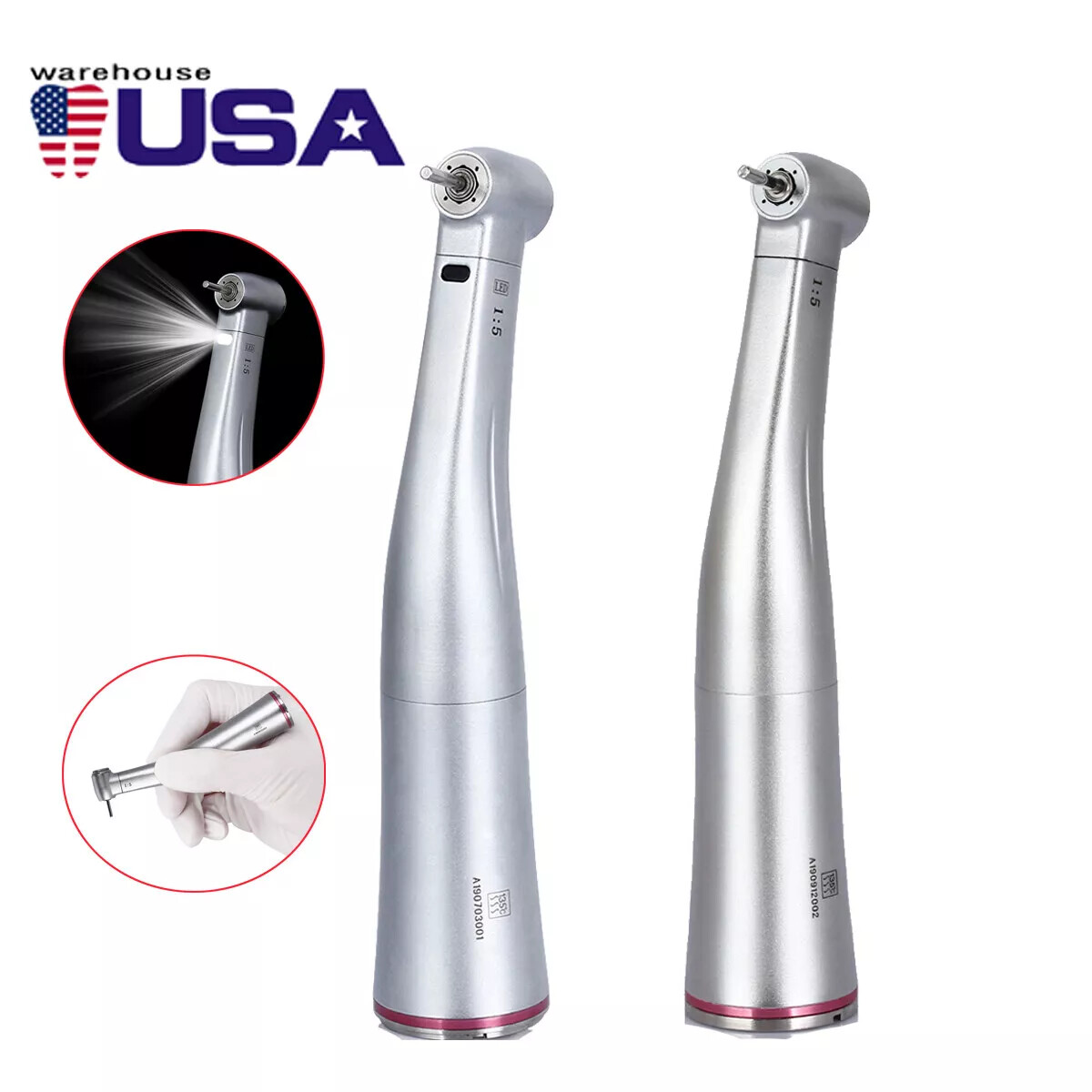 Dental 1:5 Increasing Contra Angle Optic LED Handpiece Fit Electric Motor