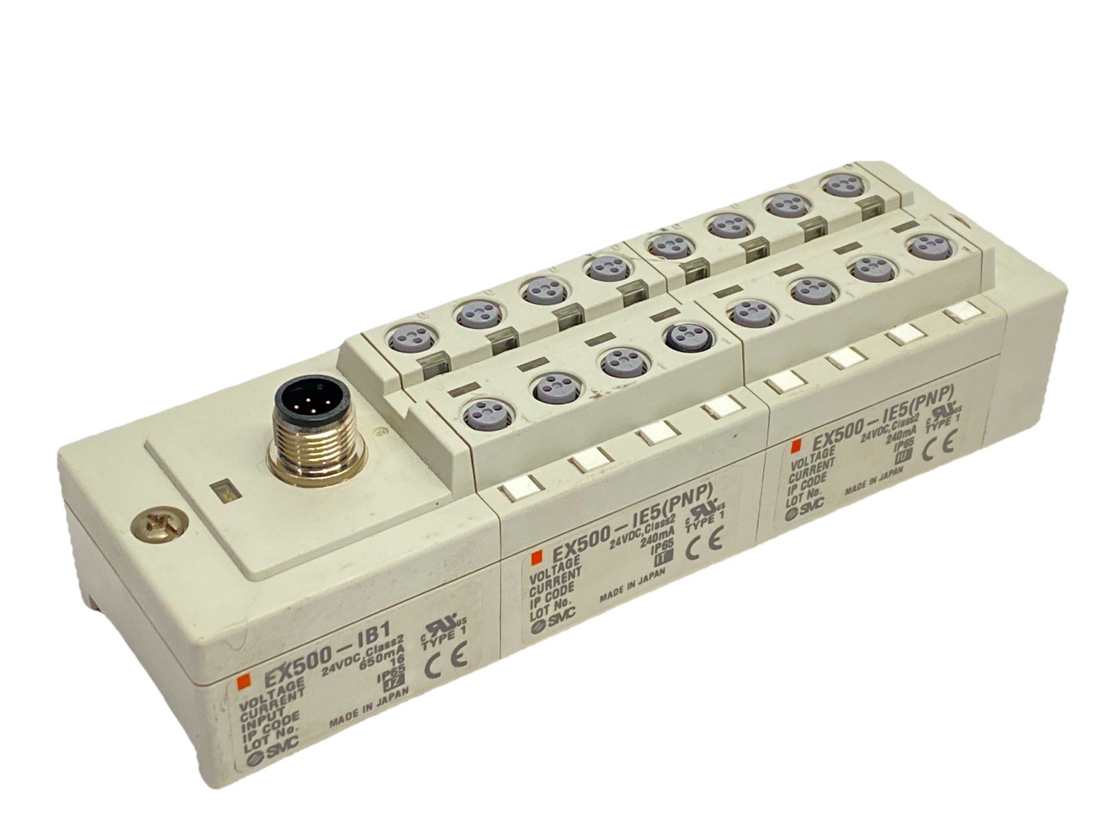 SMC EX500-IB1 DeviceNet Input Base Unit w/ 2x EX500-IE5 Input Block 8x M8 3-Pin