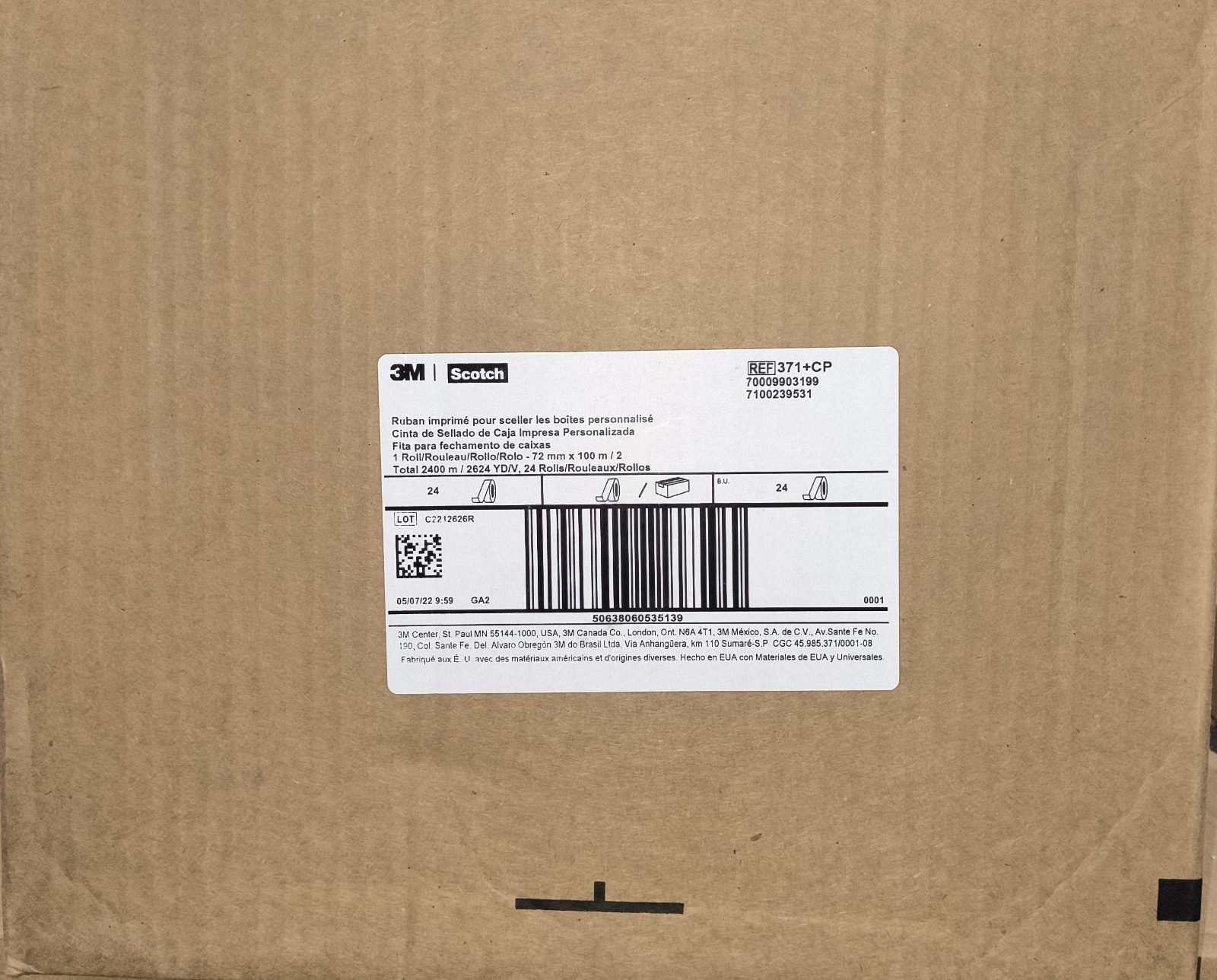 3M Scotch Box Sealing Tape 371, 72mm x 100m, Moisture-Resistant, Red, 24-Pack