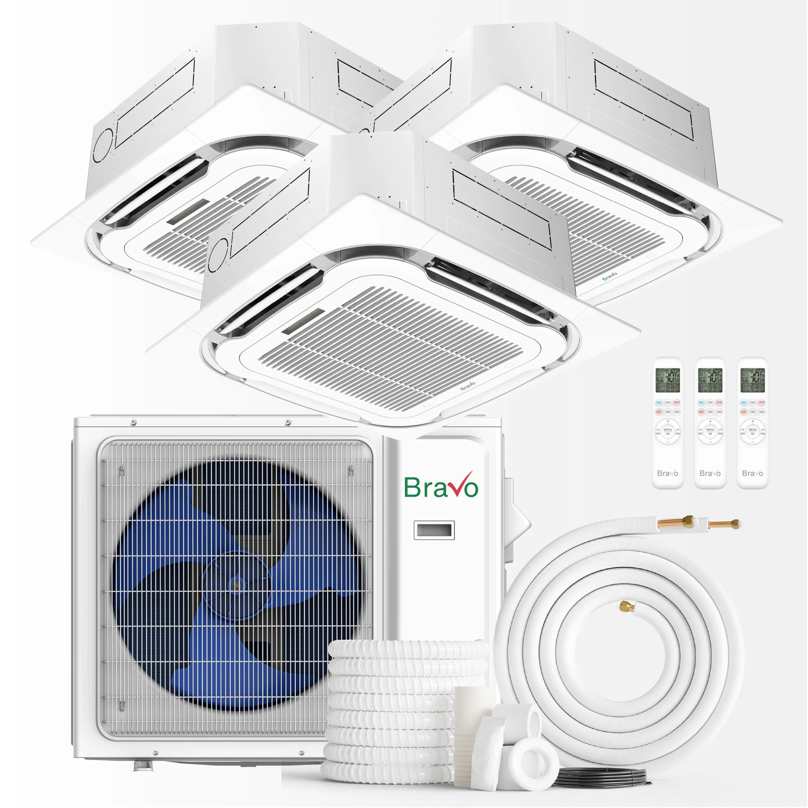 Bravo 3-Zone Mini Split AC & Pump 24000 BTU Ceiling Cassette 9K+12K+12K