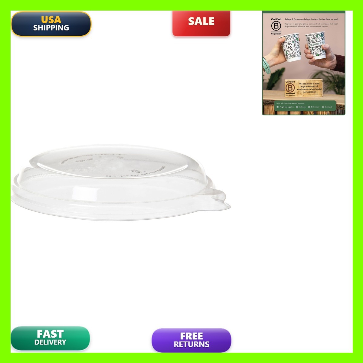 Vegware Compostable Flat Clear Lids Case Of 400 Fits 12-16Oz Wide Molded Fiber