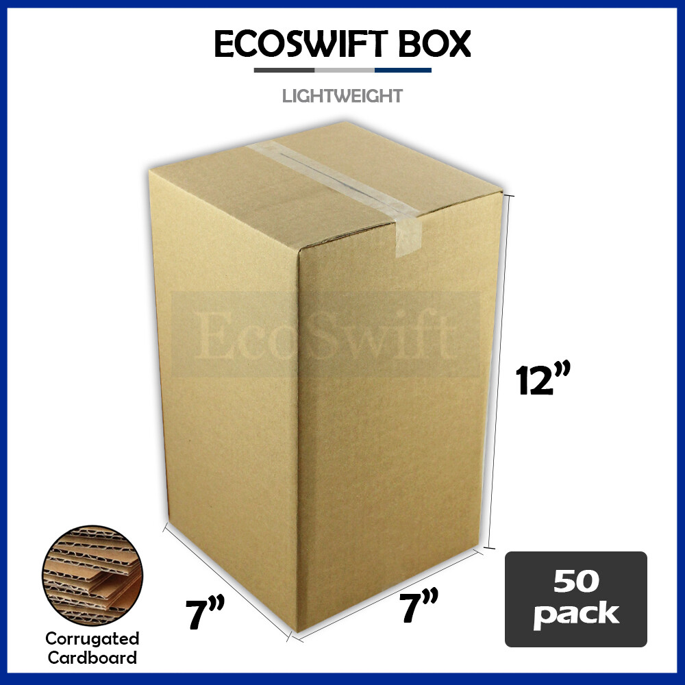 50 7x7x12 EcoSwift Cardboard Packing Moving Shipping Boxes Corrugated Box Carton