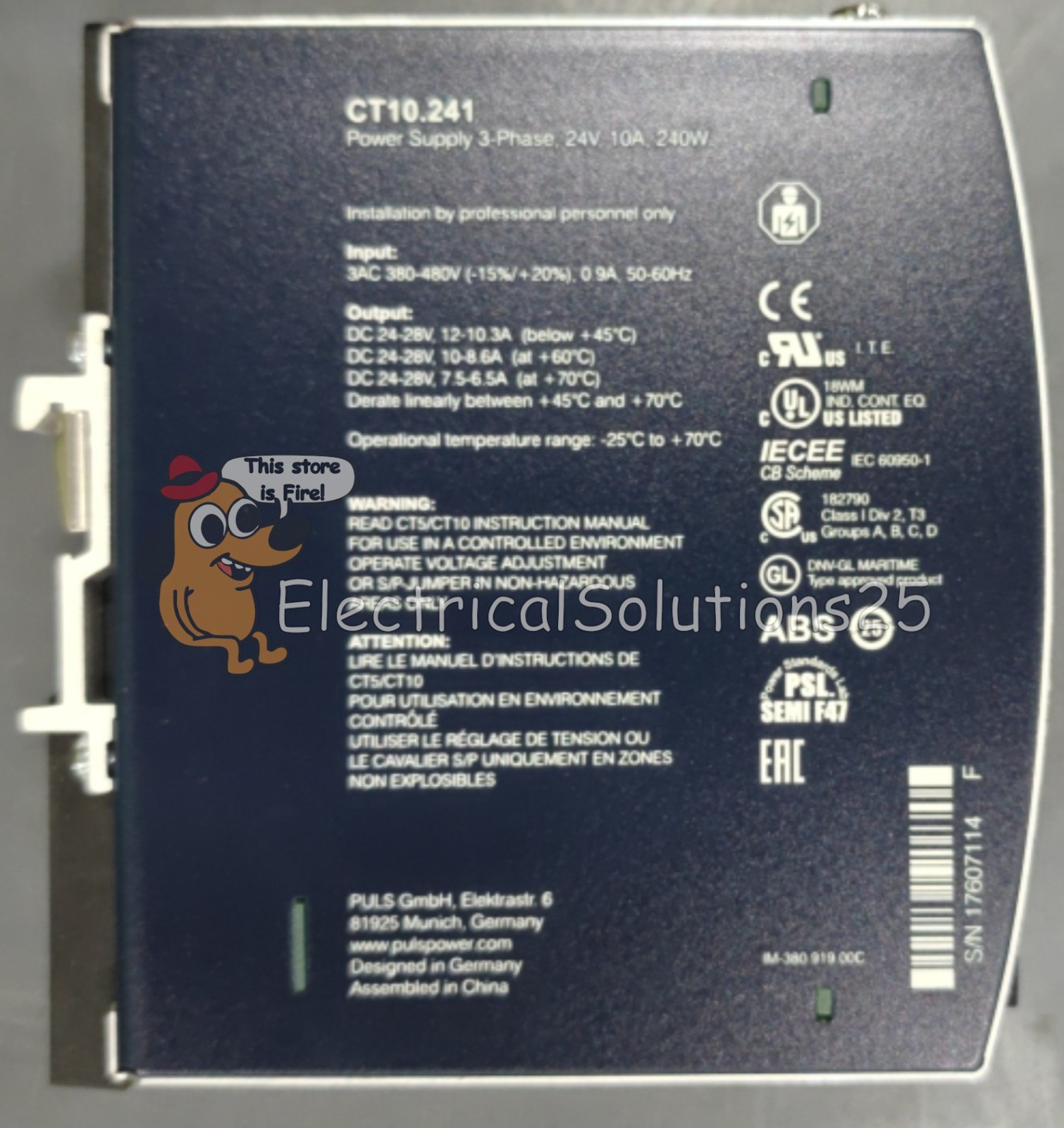 NEW PULS CT10.241 Power Supply – In: 3 ph AC 380-480V Out: DC 24-28V – Free Ship