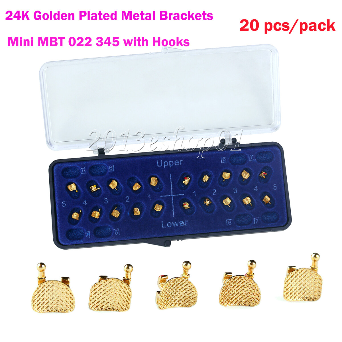 Dental Orthodontic Gold Brackets Mini MBT 022 Hooks 345 Brace AZDENT