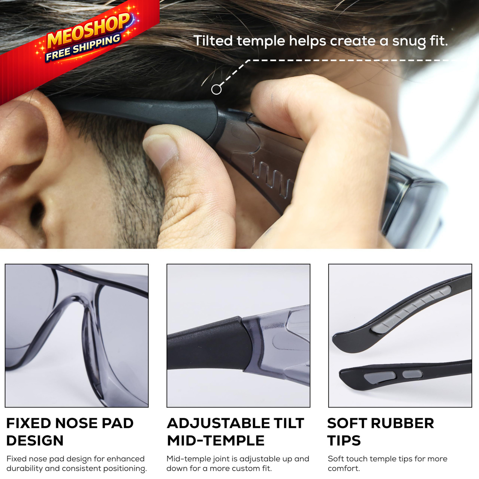 BISON LIFE PrimeX Anti-Fog Safety Glasses Over Eyeglasses with OSFM, Gray