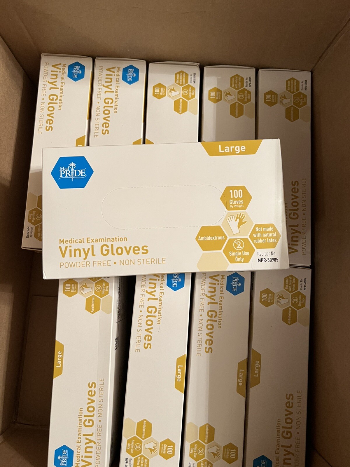 Medpride Medical Vinyl Examination Gloves, Latex Free-Pack of 10-LARGE-1000total