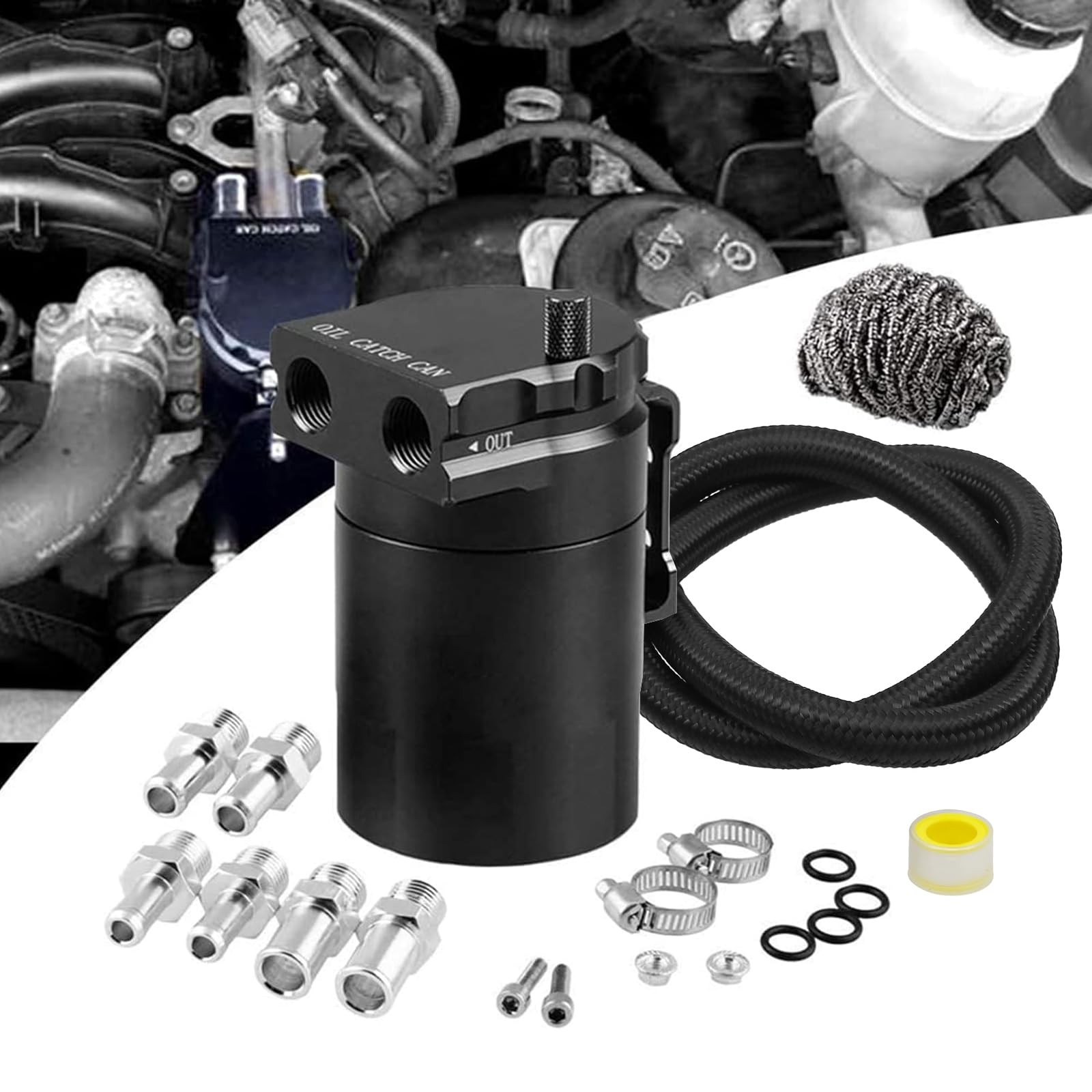 Rulline Universal 350Ml Oil Catch Can Tank 0046 Aluminum Polish Baffled