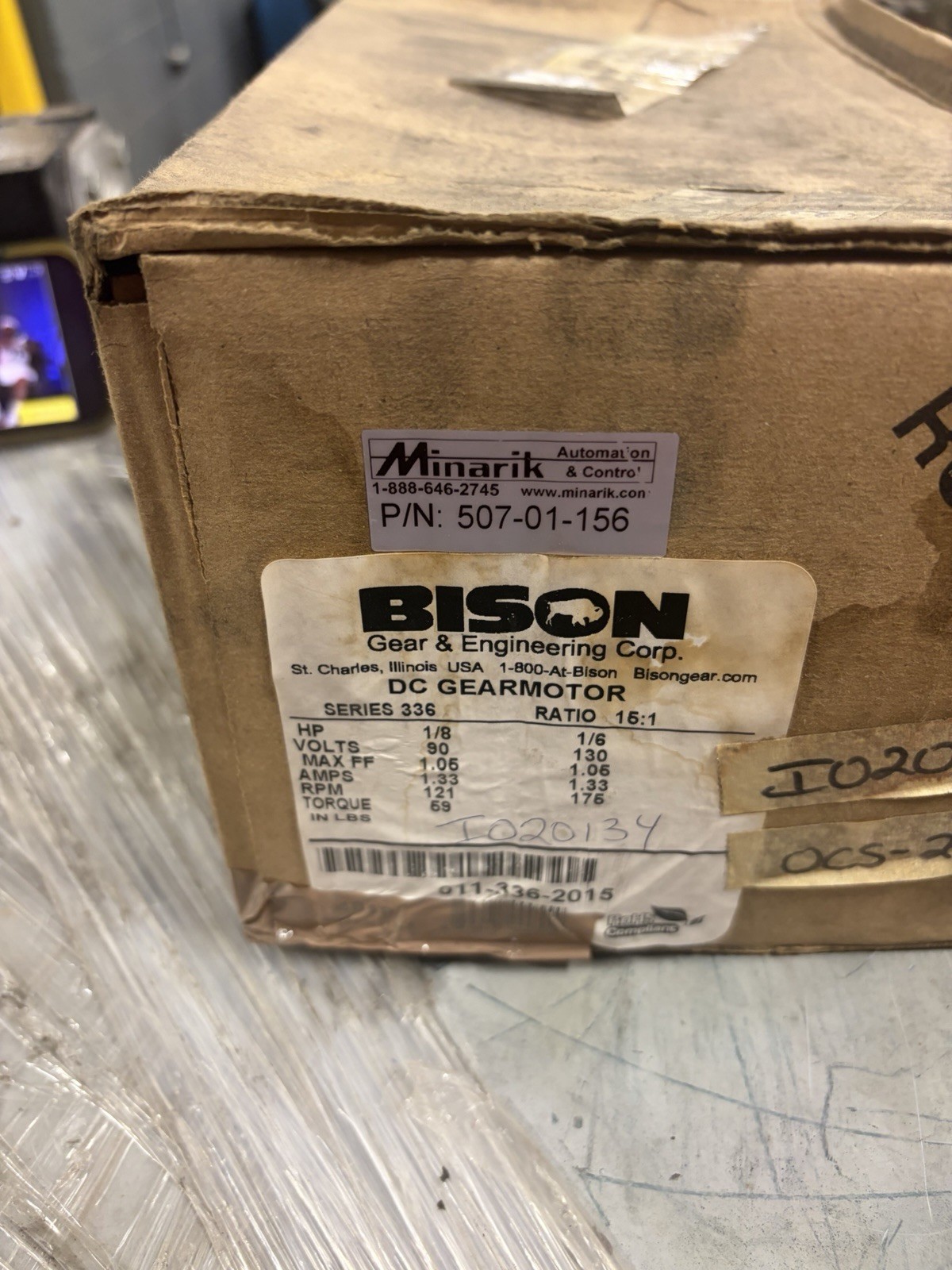 NEW BISON DC GEAR MOTOR 011-336-2015 90VDC 1/8HP 1840RPM