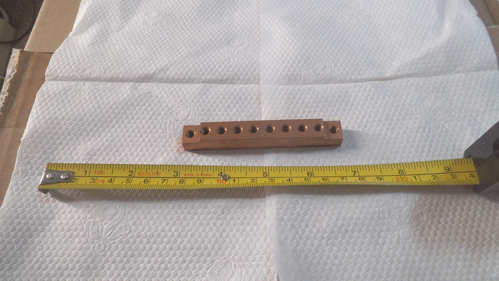 Copper grounding bar, 8 position, 3-3/4″ x 1/2″ x 1/2″ x 10-32 threads