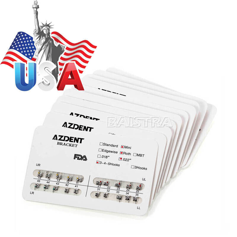 10 Packs Dental Orthodontic Brackets Braces 345 Hooks Mini Roth .022 Mesh Base