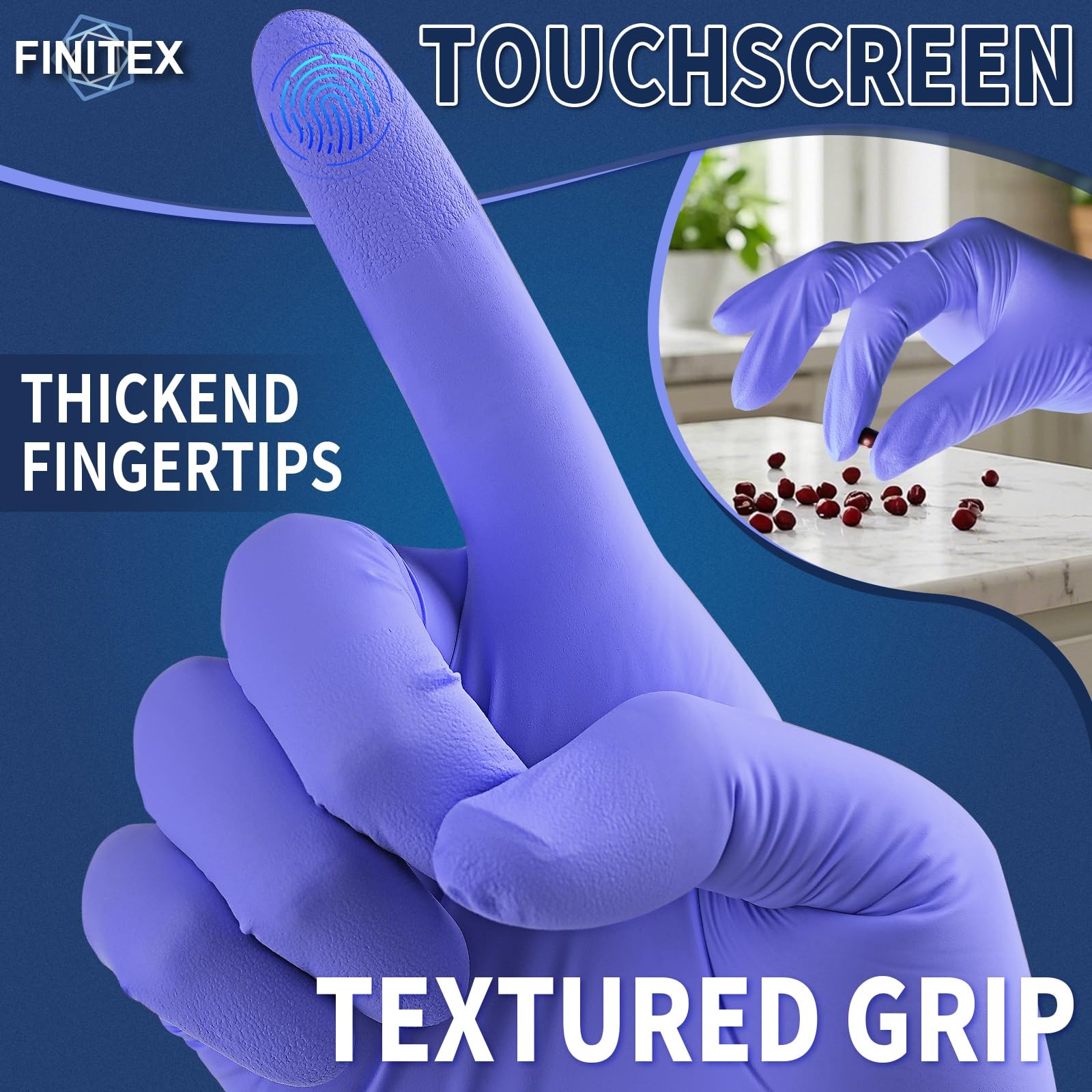 FINITEX Disposable Nitrile Exam Gloves 1000 PCS – 3.2mil Ice Blue Powder-free