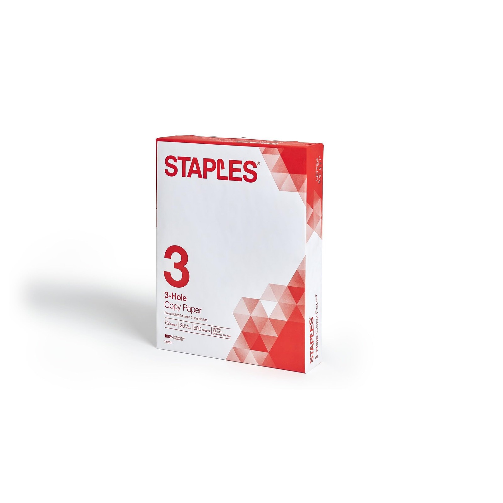Staples 8.5-Inch X 11-Inch 3 Hole Copy Paper 20 Lbs. 92 500 Sheets, White