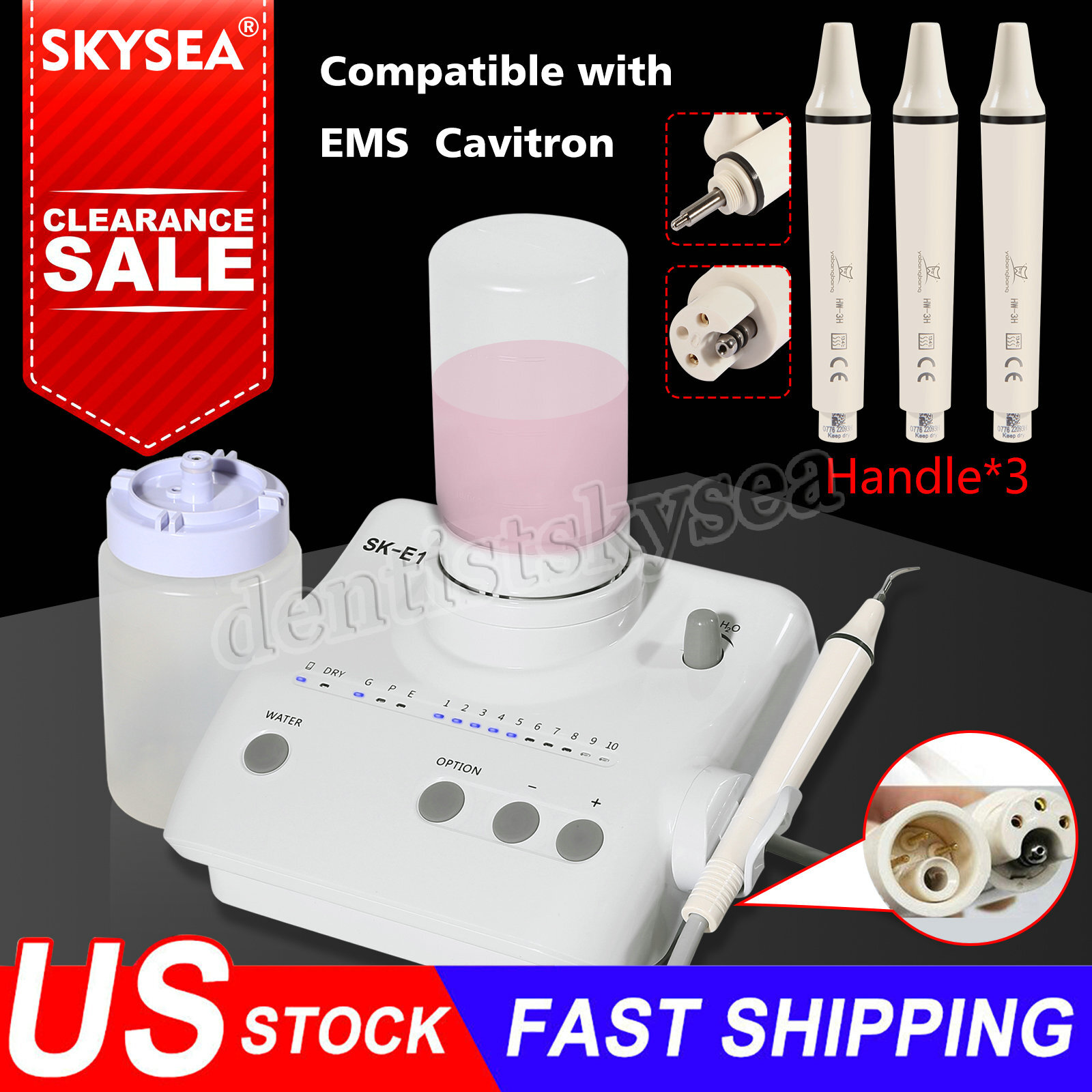 Dental Ultrasonic Piezo Scaler for EMS Woodpecker+3*Detachable Handpiece