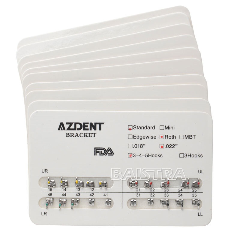 AZDENT Dental Orthodontic Brackets Braces Metal Standard Roth Slot.022 Hooks 345