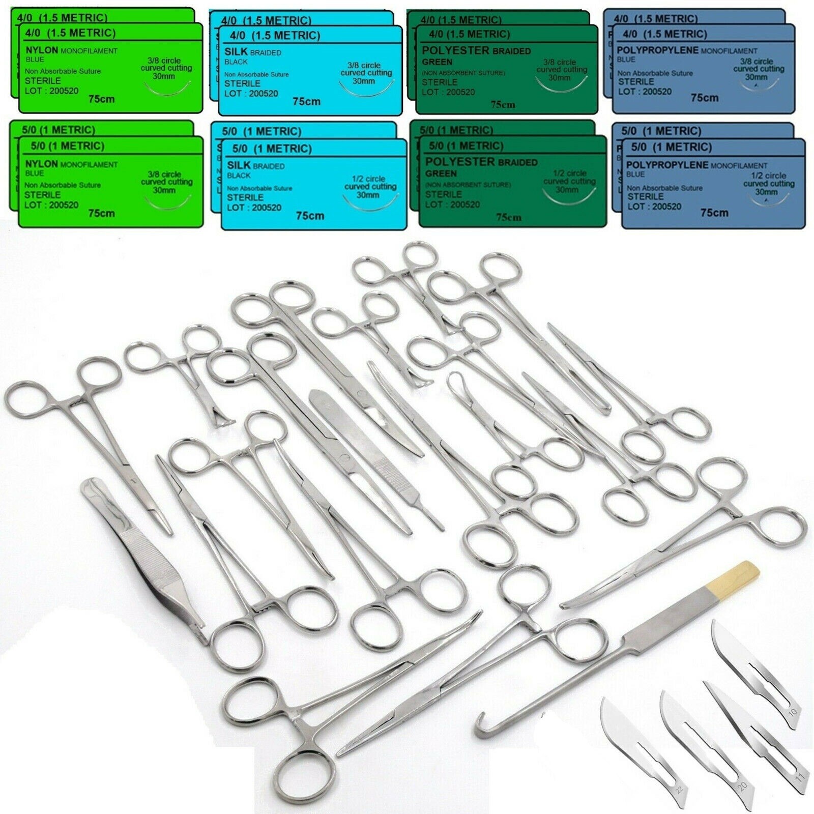 98 Pcs Canine+Feline Spay Pack Veterinary Surgical Instruments Training Sutures