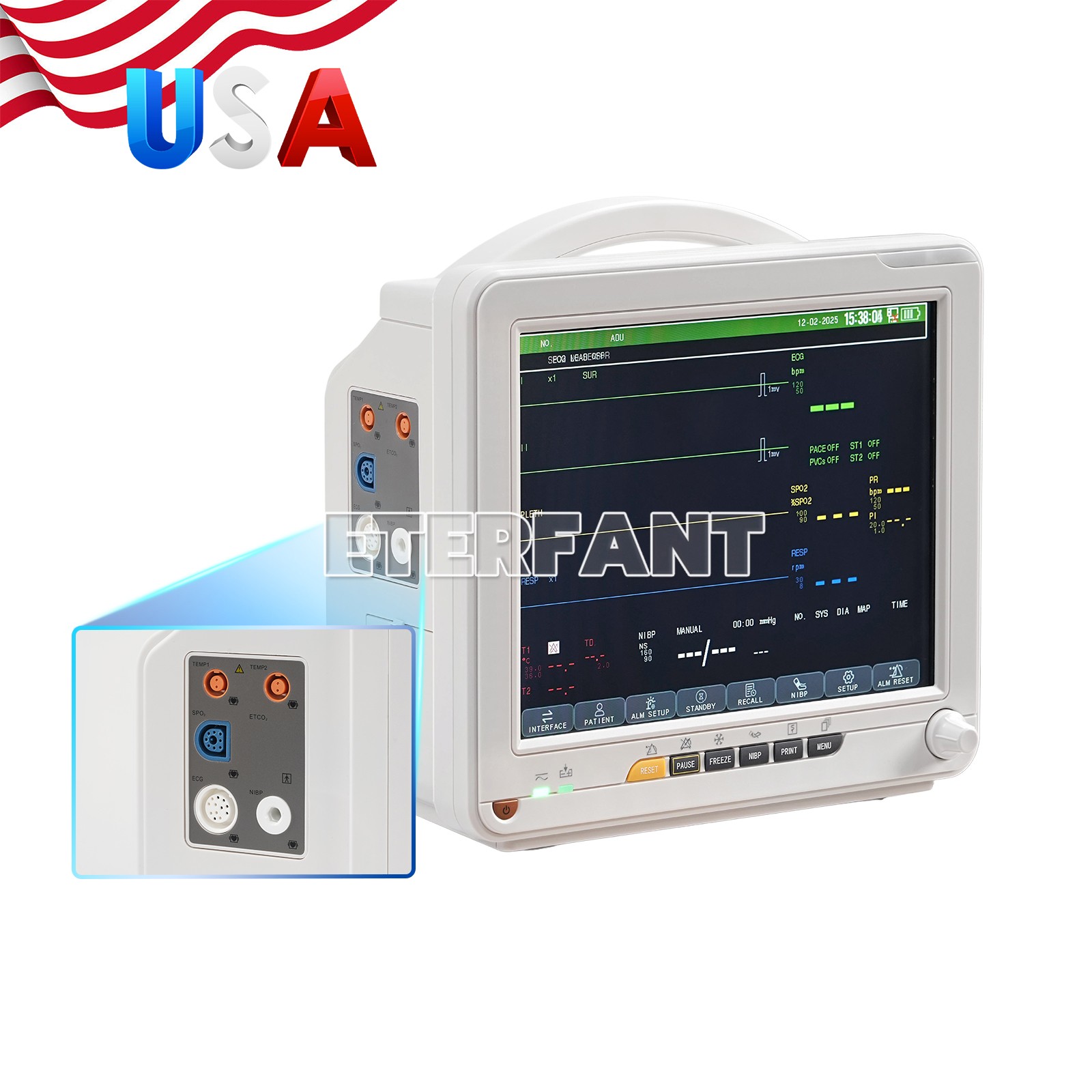 12″ Patient Monitor ICU CCU Vital Sign For Hospital ECG NIBP RESP TEMP SPO2 PR