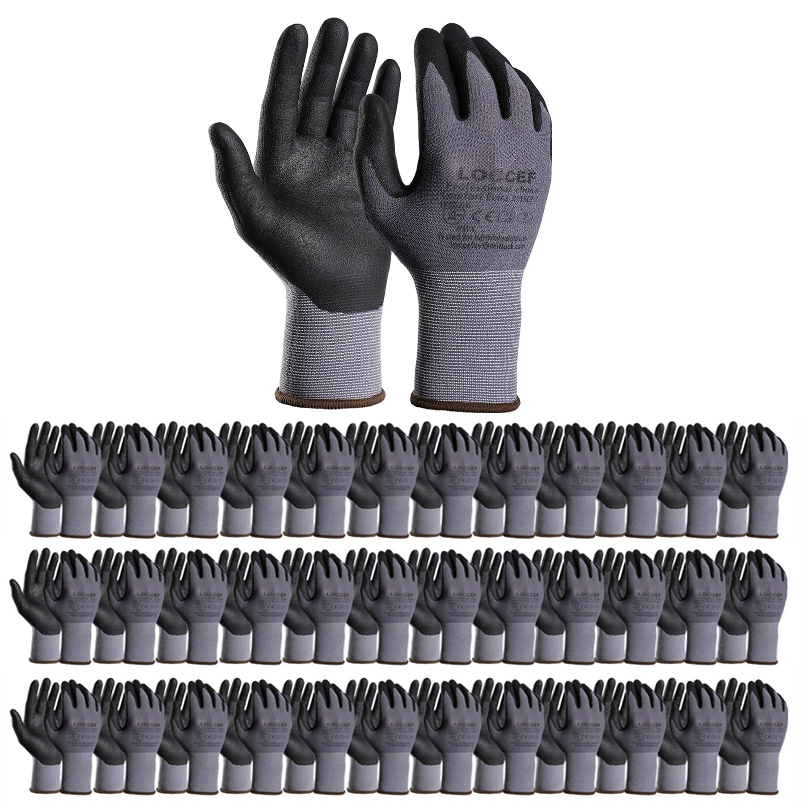 Safety Work Gloves MicroFoam Nitrile Coated 36 Pairs Seamless Knit Nylon 9/L