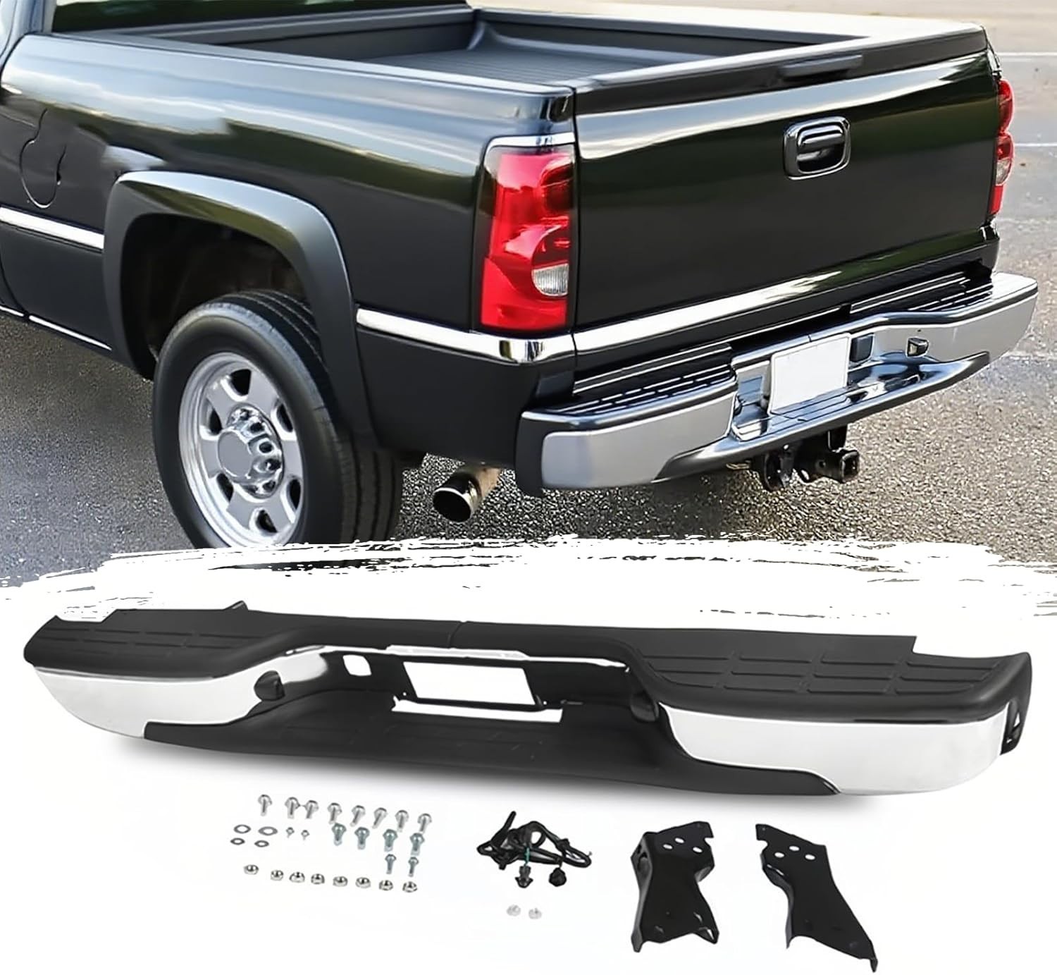 Chrome Rear Step Bumper Compatible with 1999-2007 Chevy Chevrolet Silverado/GMC