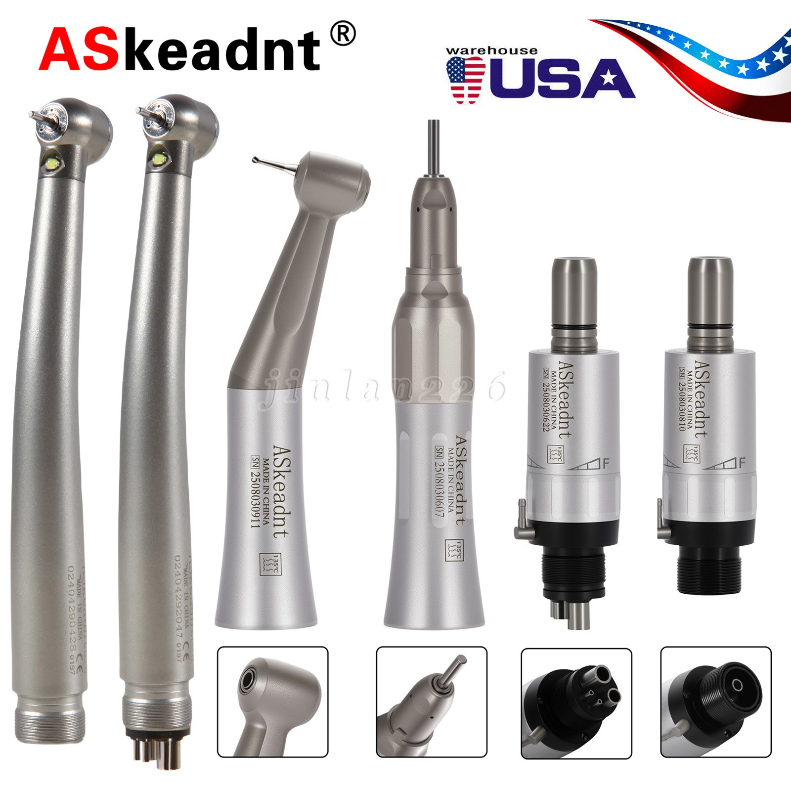 Dental Kit de pieza de mano turbina fibra óptico LED de alta y baja velocidad