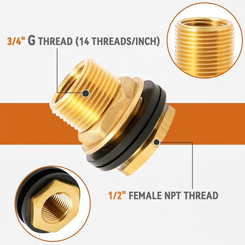 2X BBF020 Brass Bulkhead Fitting(1/2″ Female NPT and 3/4″ Male GHT Garden Hose)