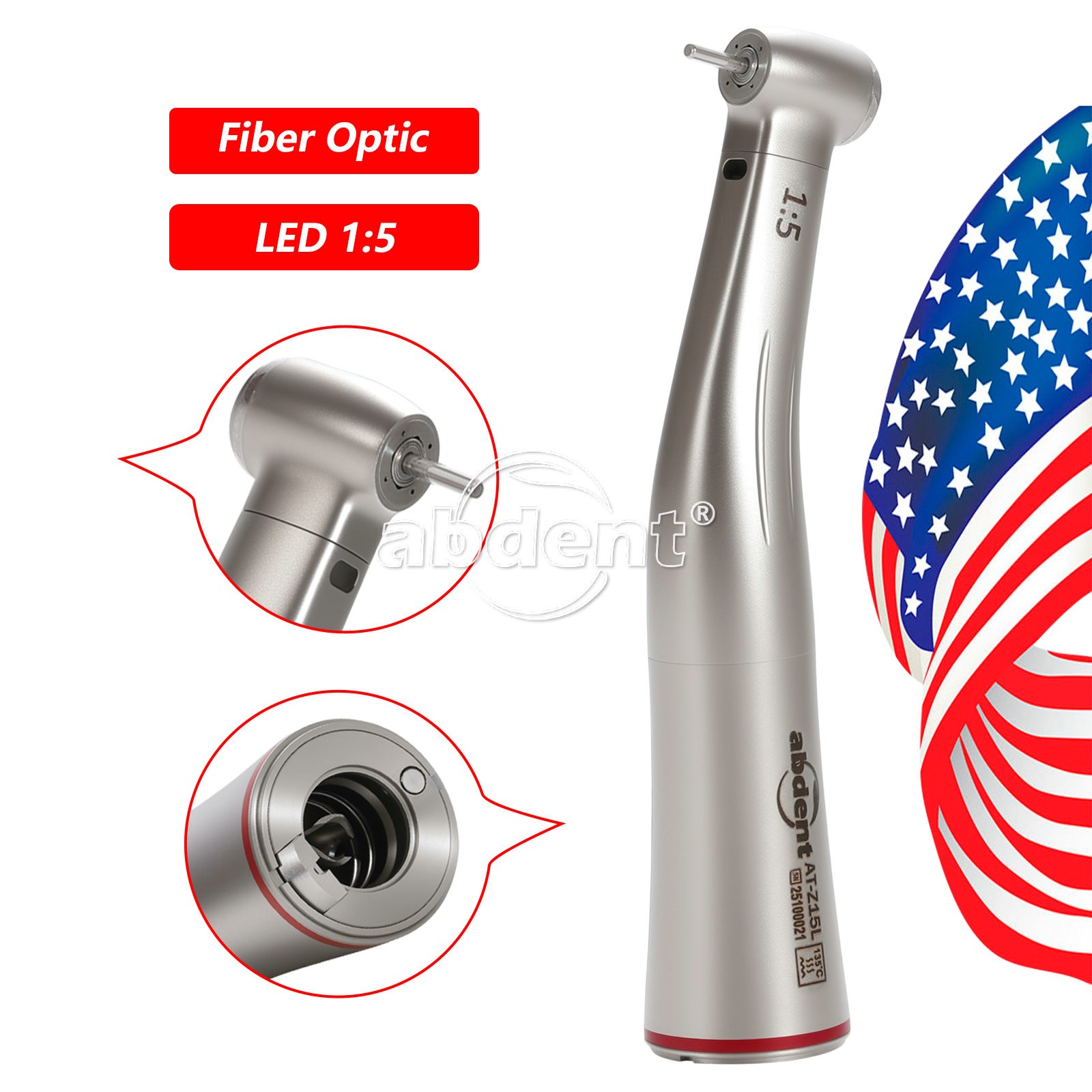 Abdent Dental 1:5 Optic LED Contra Angle Increasing Handpiece Fit Electric Motor
