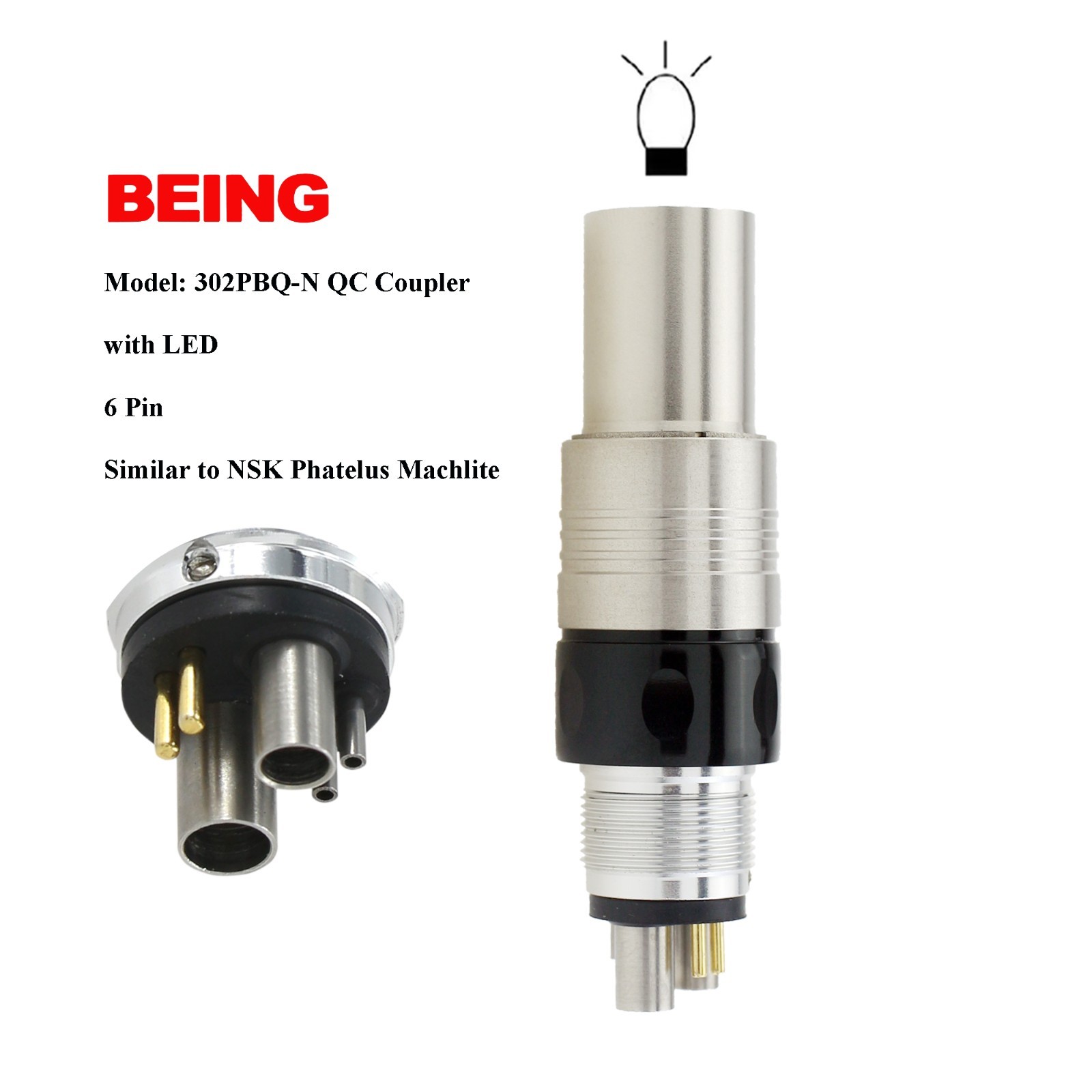 BEING High Speed Handpiece Turbine Dental Fiber Optic NSK Phatelus LED Coupler