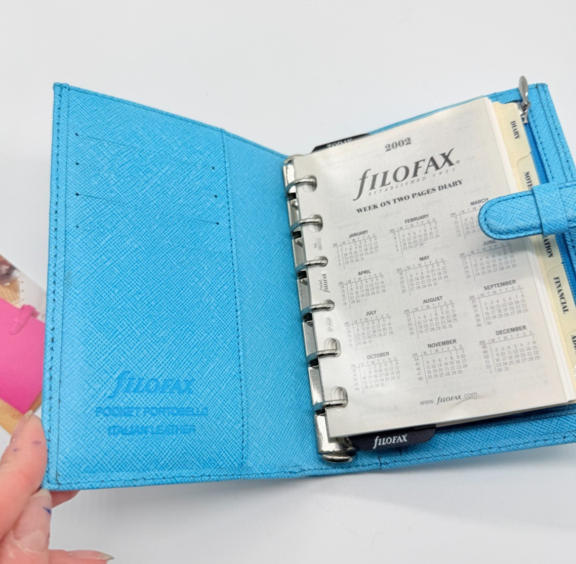 Filofax Pocket size Portobella Powder Blue Italian Leather Organizer unused