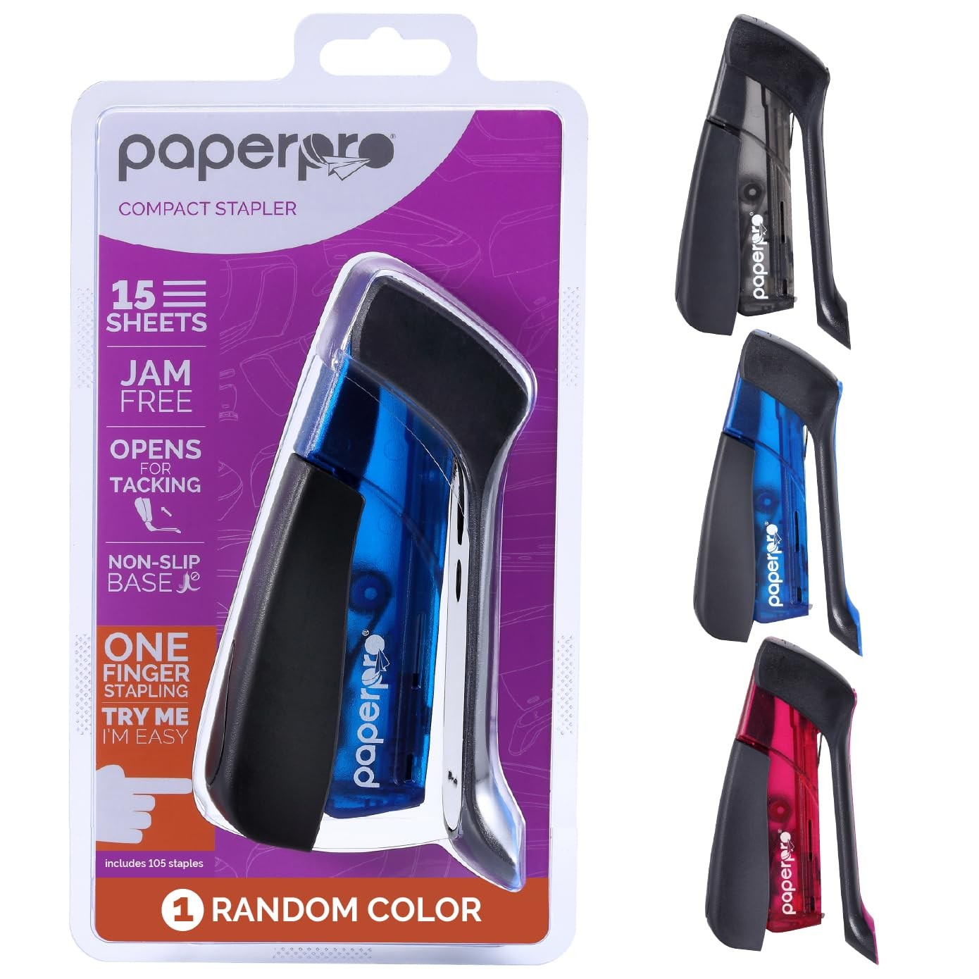 Compact Desktop Stapler, 15 Capacity, No Effort, Includes 105 Staples, Finger…