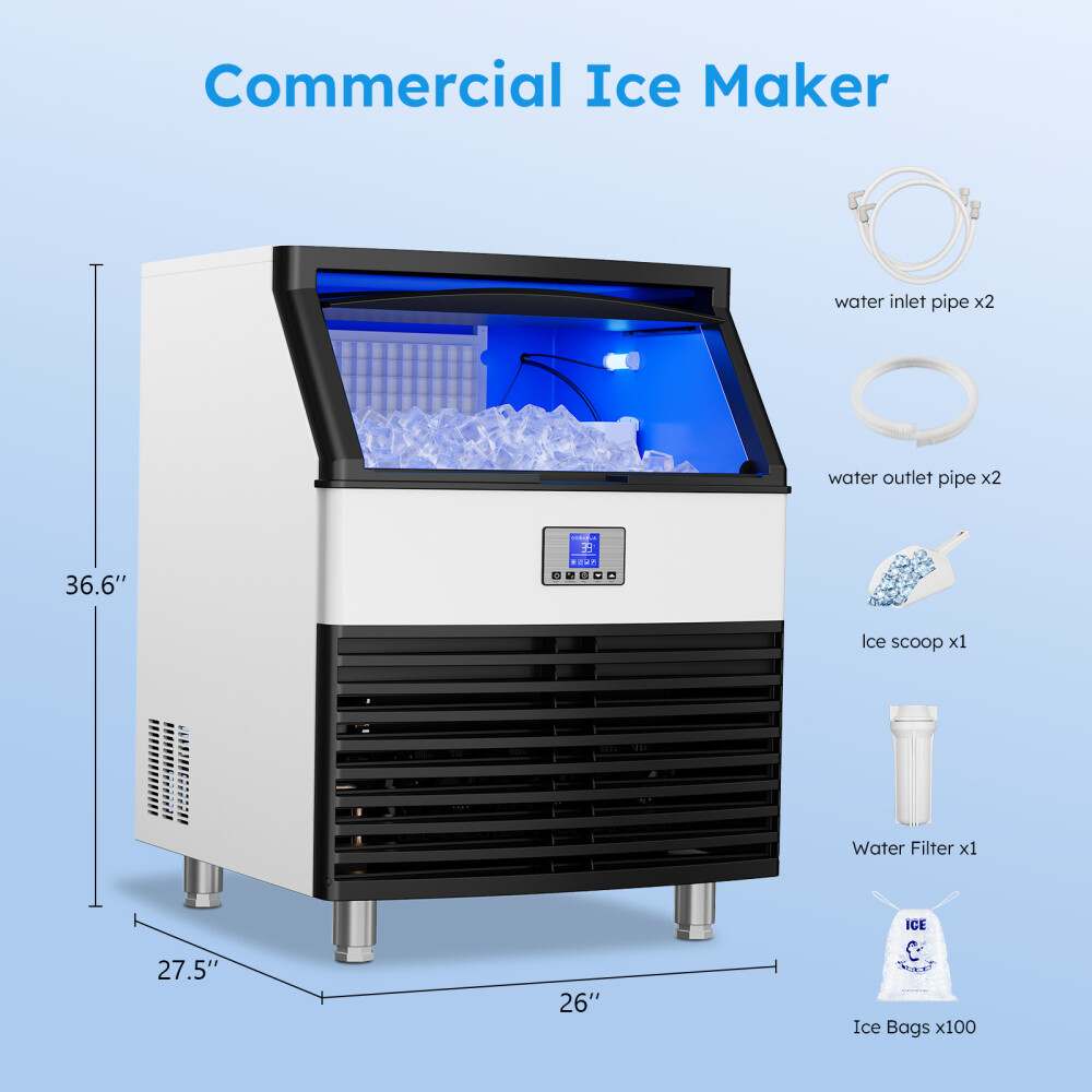 320lb/24H Commercial Ice Maker Machine Under Counter Ice Machine 120LBS Storage