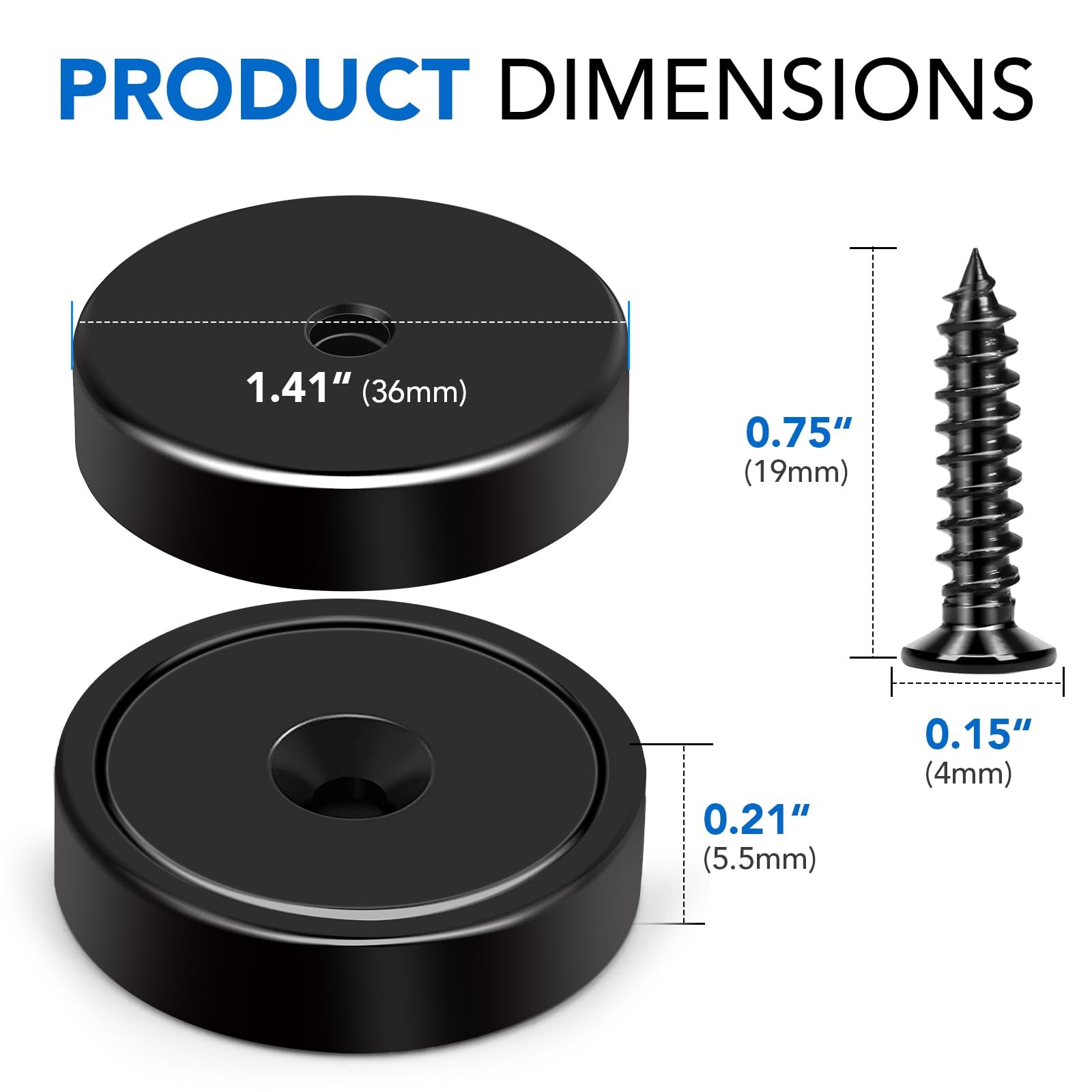 Heavy Duty Magnets with Hole, 150LB Strong Magnets, Black Pot Magnet with Screw