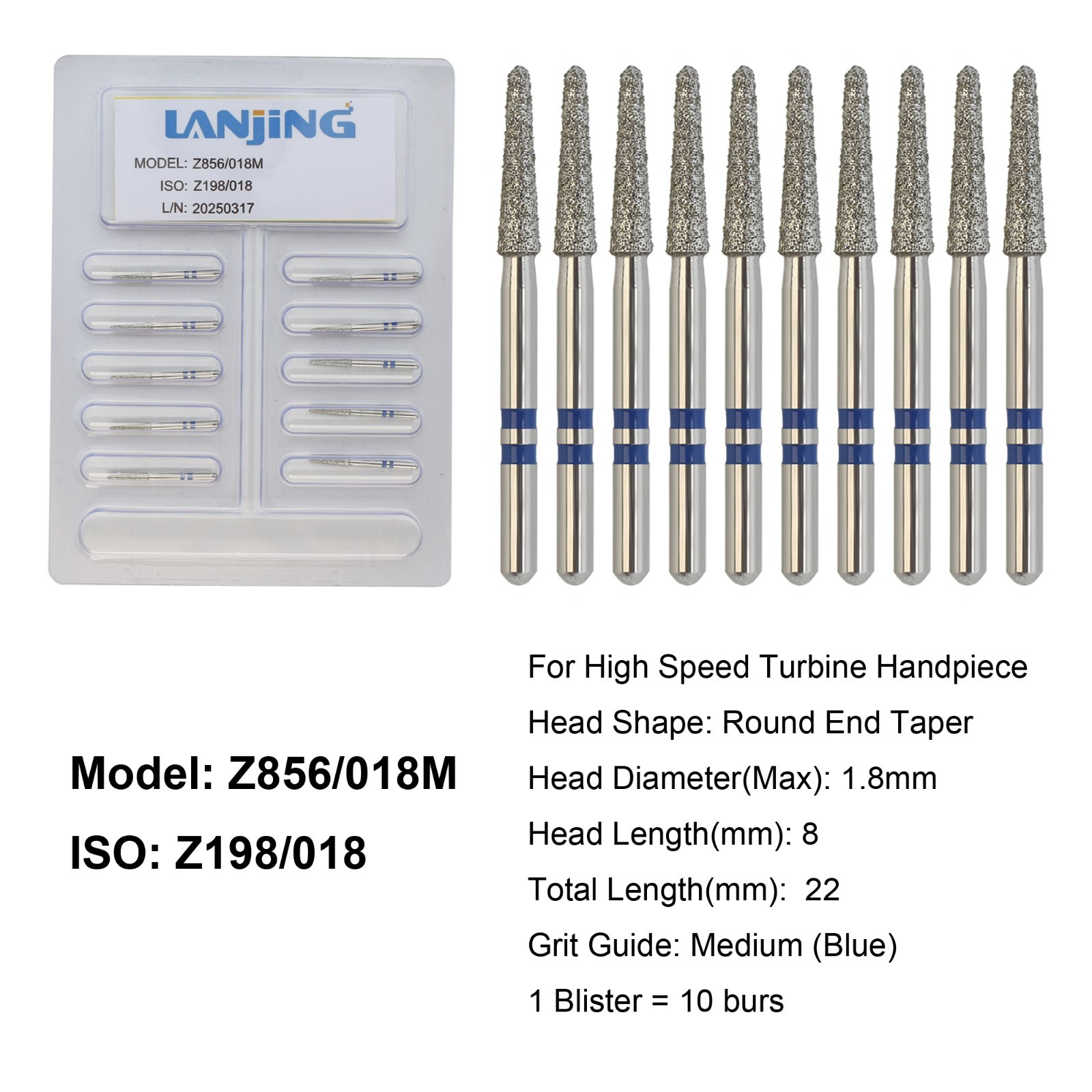 Dental Zirconia Diamond Burs FG Round End Taper Cylinder Football Fine Medium