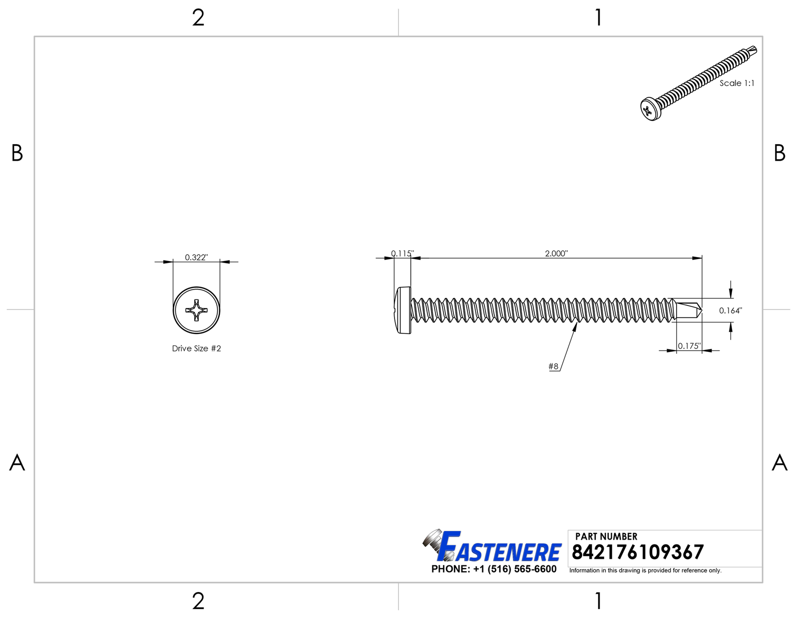 #8 x 2″ Phillips Pan Head Self Drilling Metal Tek Screws Stainless Qty 1000