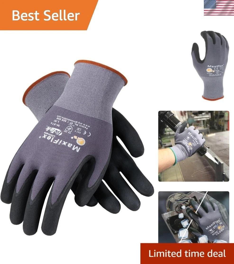 Seamless Nylon Gloves with Nitrile Grip 34-874 Pair Maxiflex Reusable