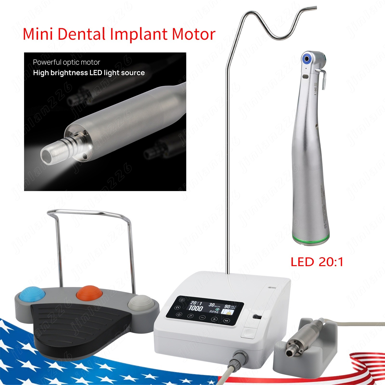 Mini Dental Implant Motor Surgical System Brushless Motor 20:1 LED Contra Angle