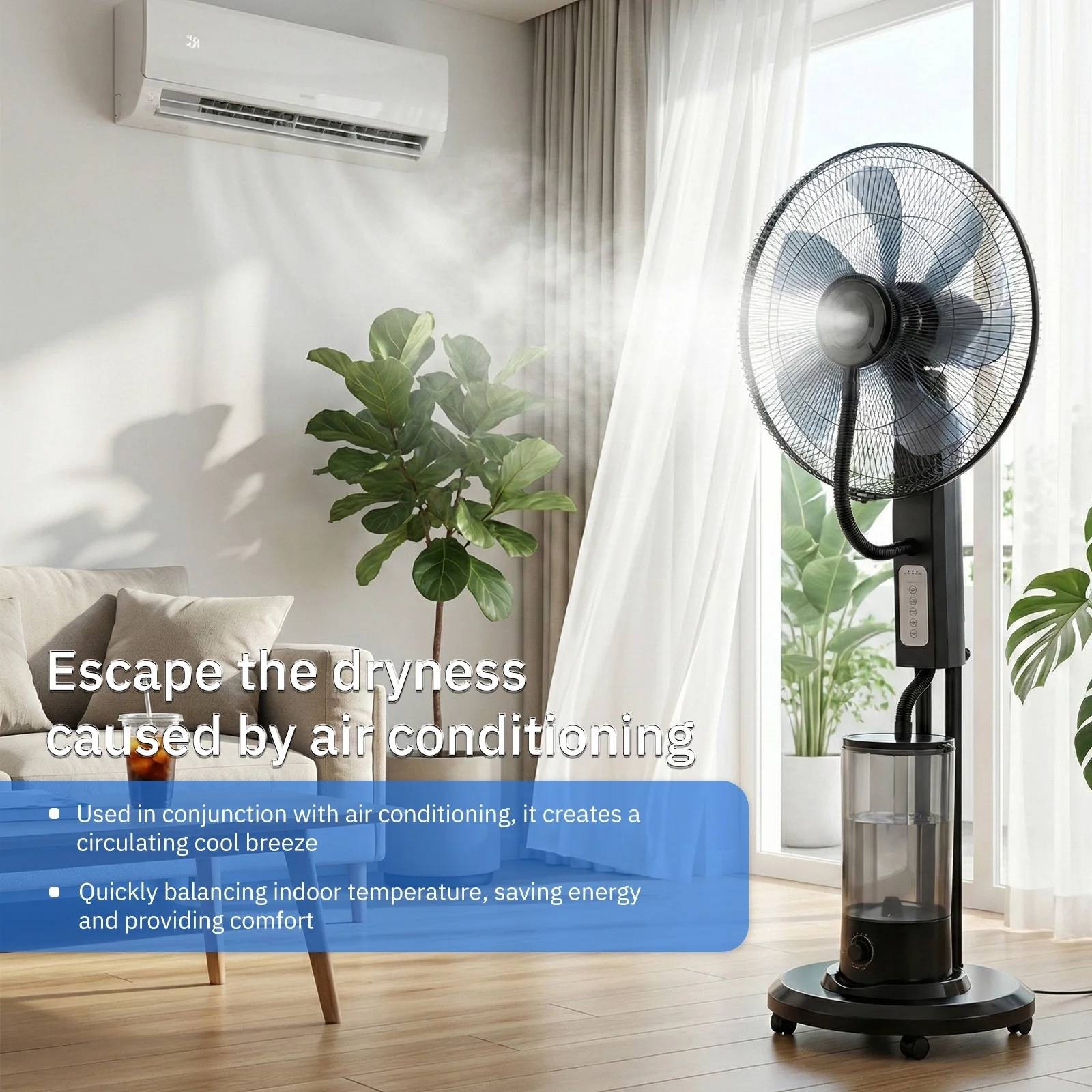18″ Pedestal Misting Fan, Mister Cooling Fan w/5L Water Tank, 3 Speeds 3 Modes