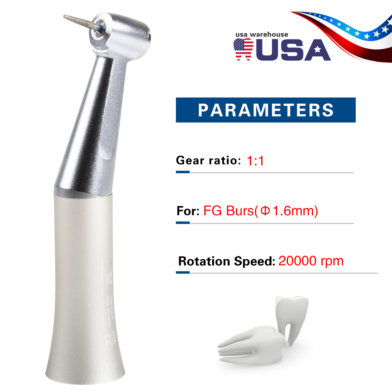 NSK Style Dental Contra Angle Low Speed Handpiece Push Button fit FG Burs 1.6mm