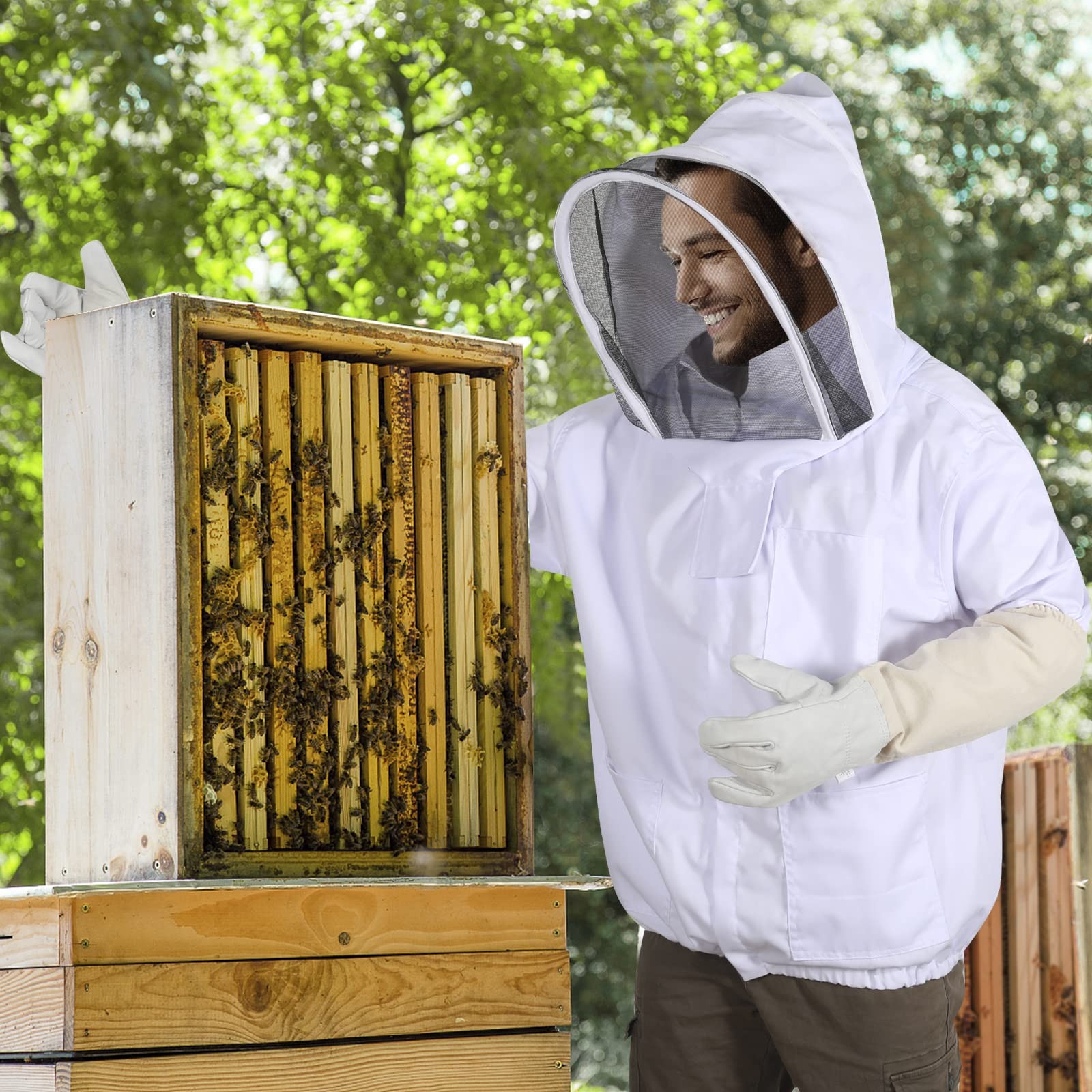 ISIVBPEP Beekeeping Jacket for Men Women,Polycotton Bee Large, White