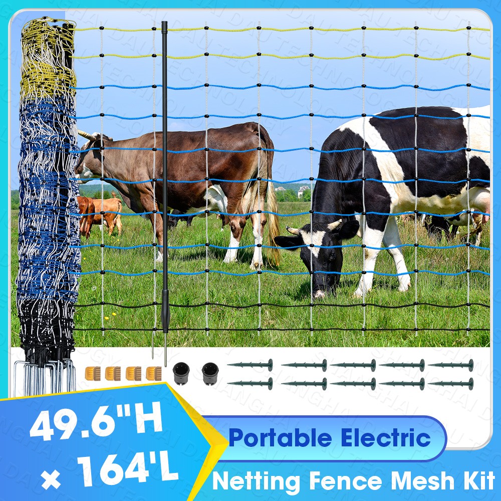 Blue Electric Fence Netting, 49.6″ H x 164′ L, Electric Fencing for Goats, Sheep