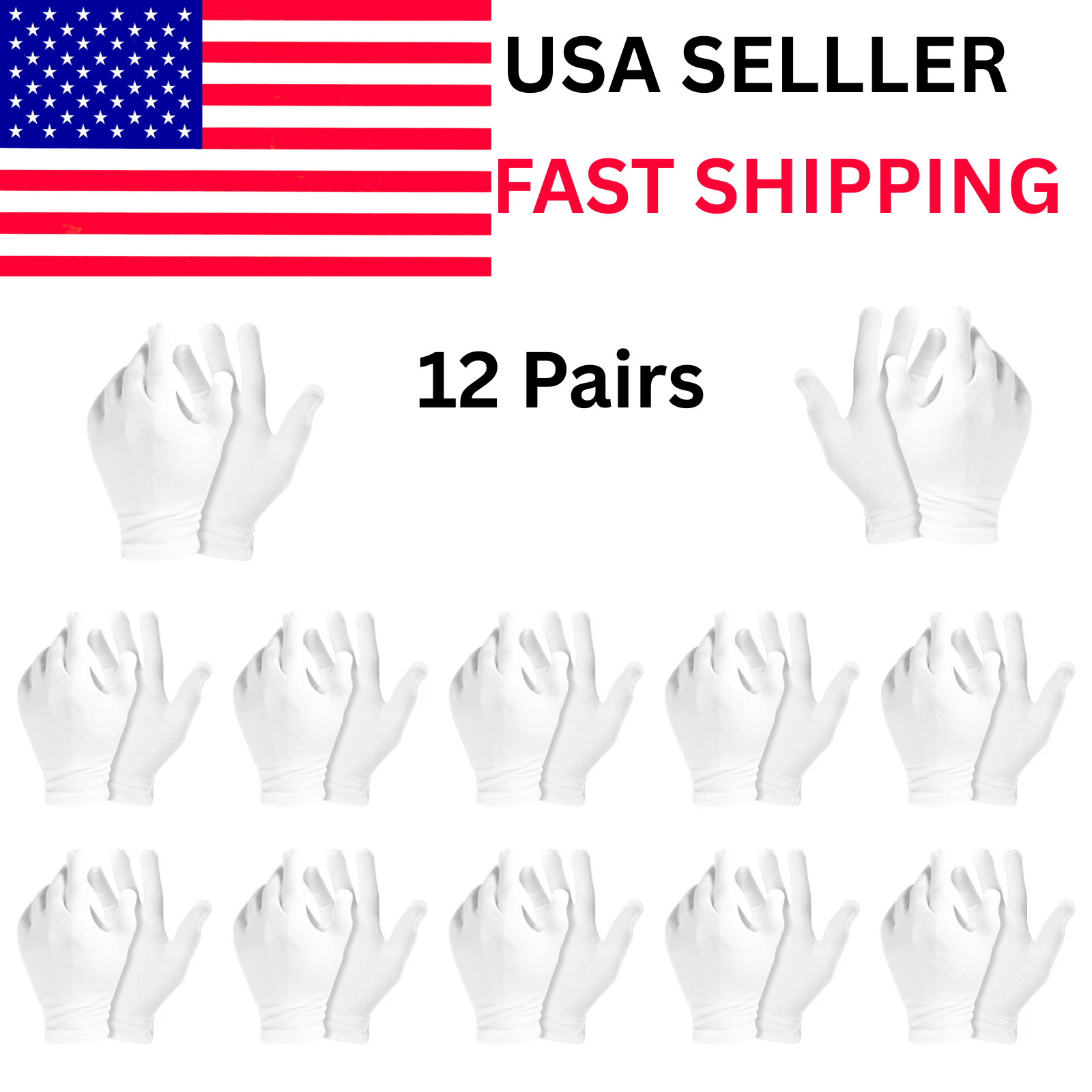 12 Pairs White Cotton Gloves Soft Eczema Moving Sensitive Dry Hands Bulk Pack