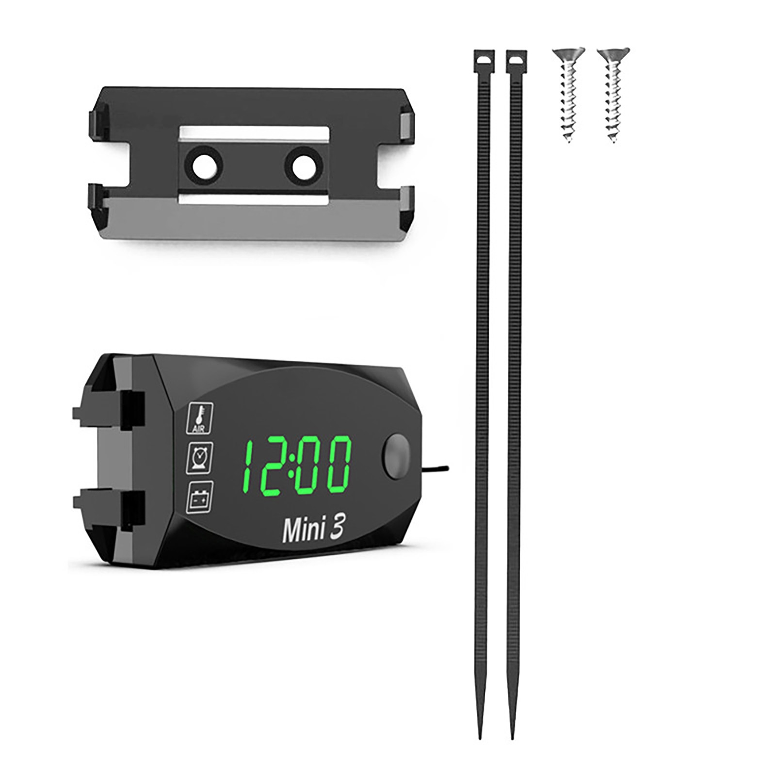 3-in-1 Waterproof Motorcycle Digital LED Thermometer Clock Voltage Voltmeter